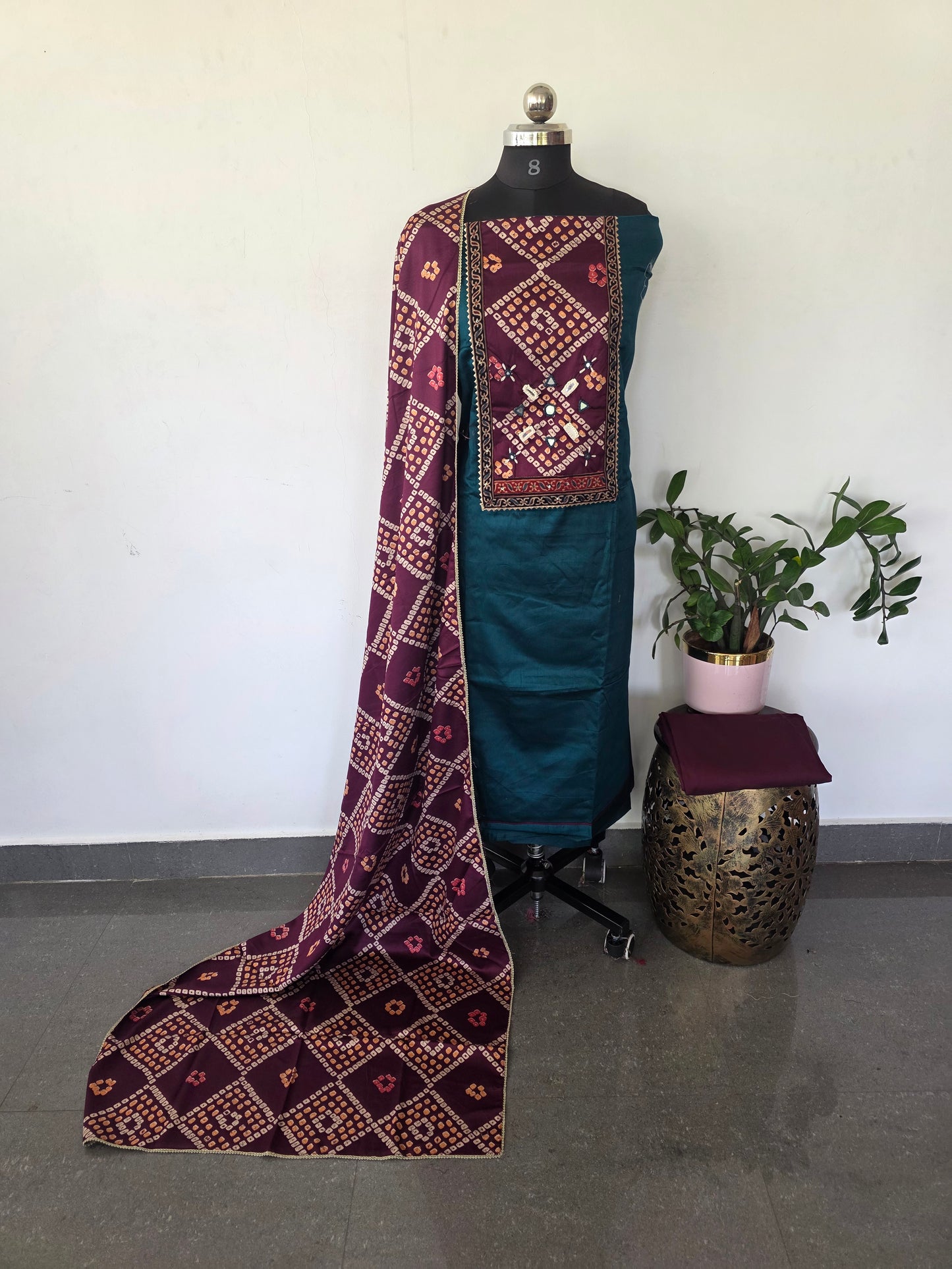 Kutch mirror work satin cotton set-SA2