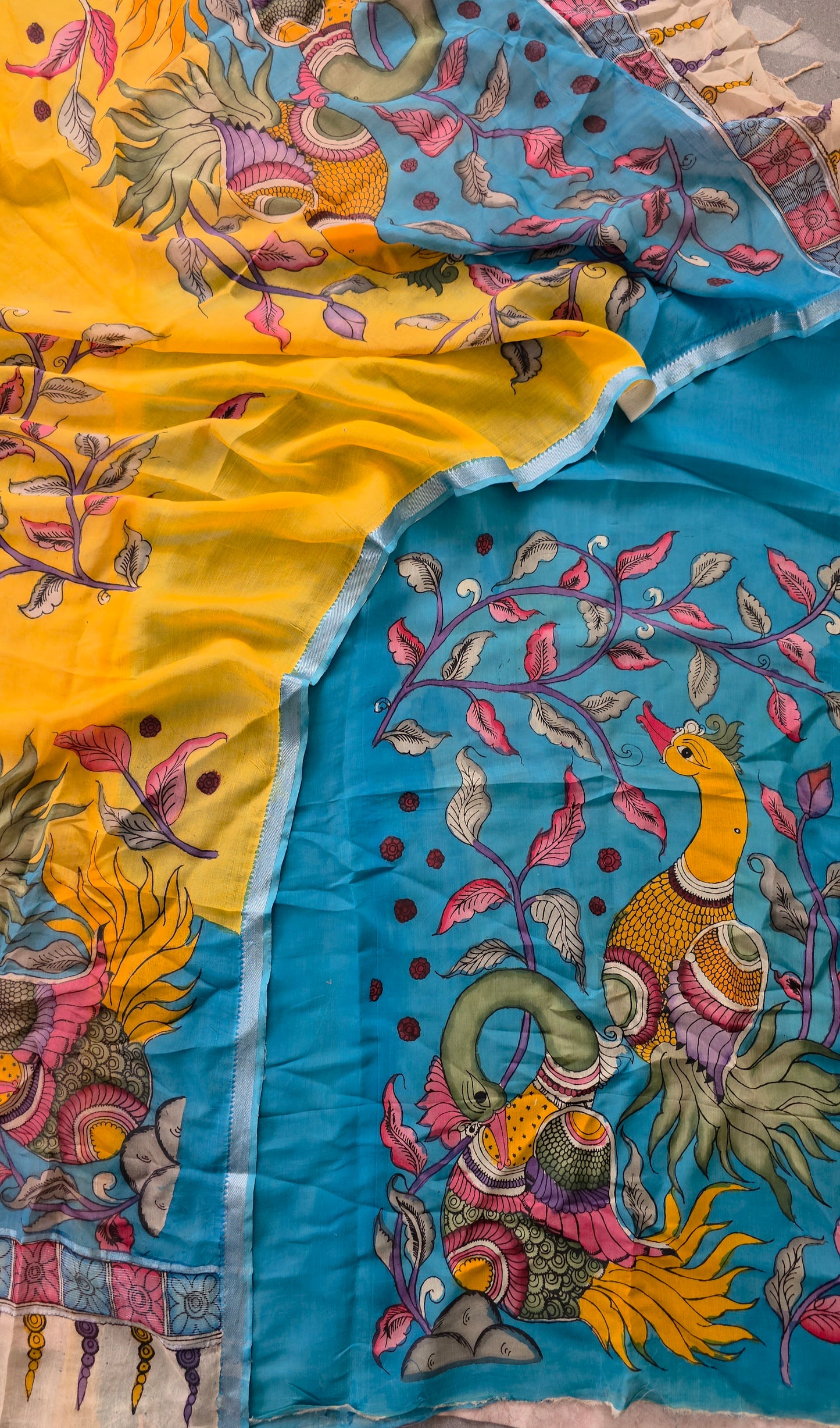 Handcrafted Kalahasthi Penkalamkari bangalore silk set - KH46