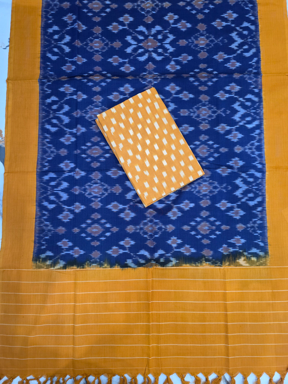 Ikkat cotton with Handloom Mercerised ikkat duppatta - WW853