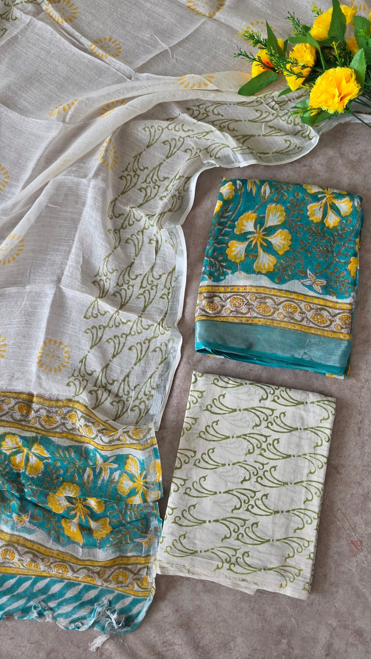 Handblock Jaipuri linen cotton set - JA740