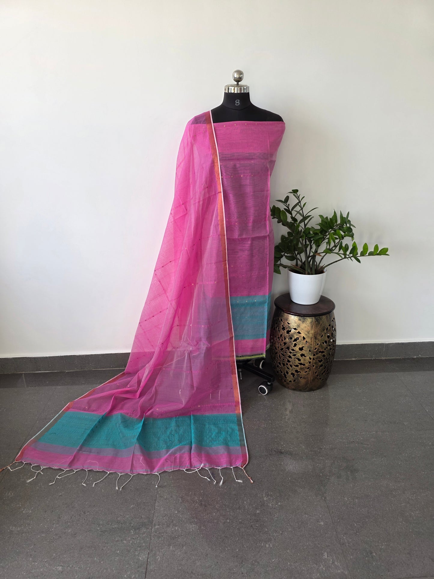 Handwoven muslin sequence jamdhani set- MSJ3