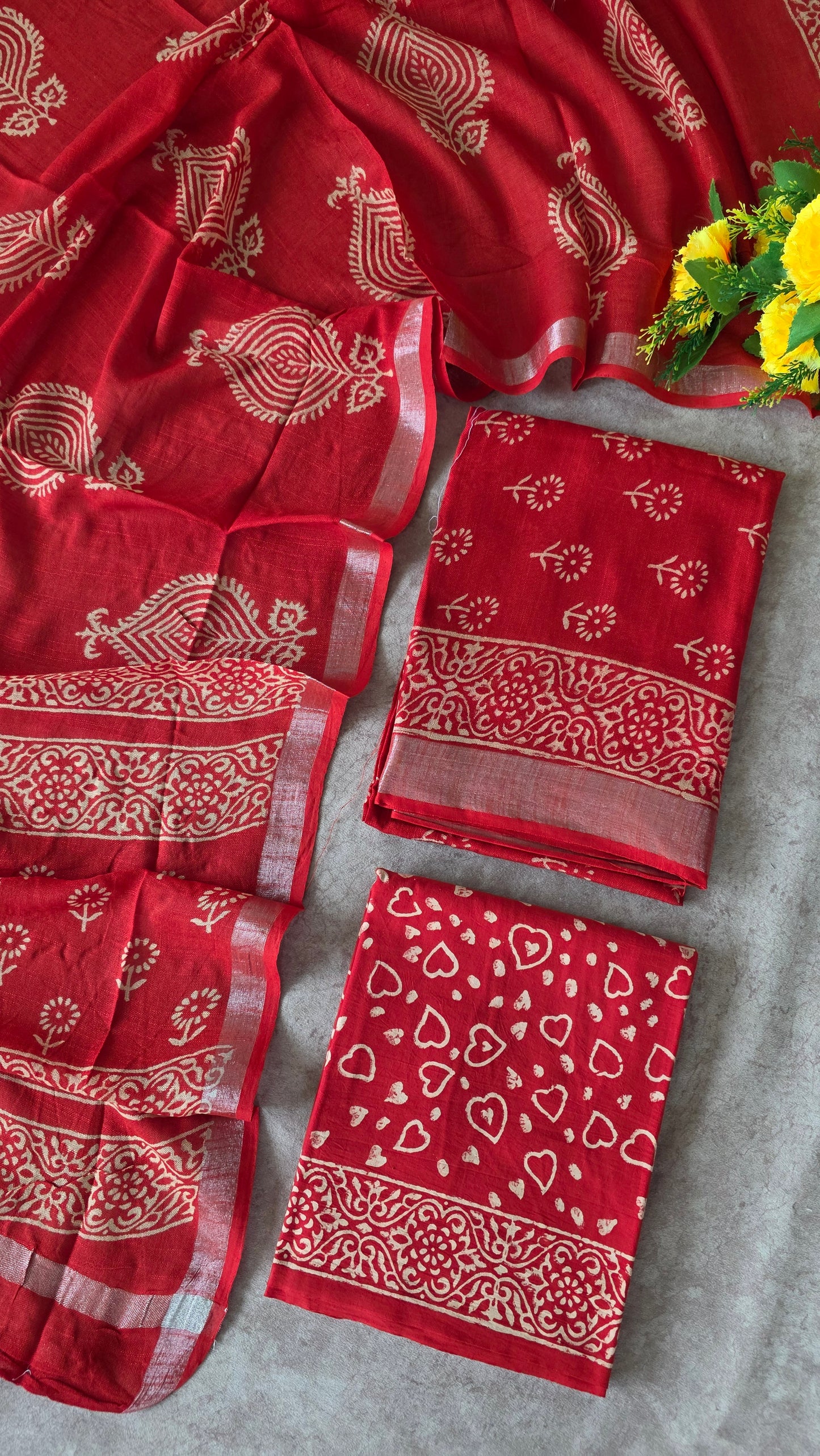 Handblock Jaipuri linen cotton set - JA734