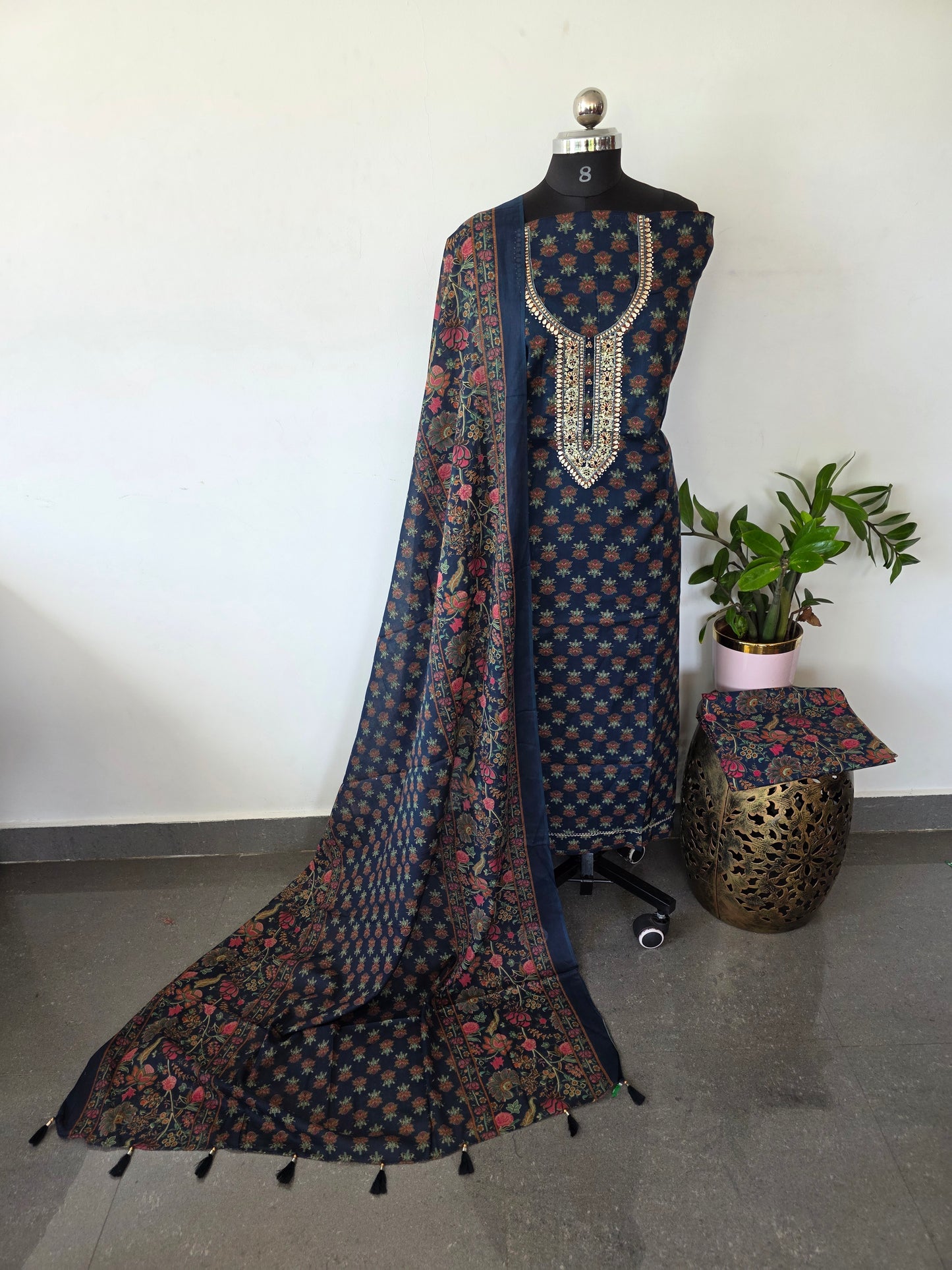 Jaipuri cotton set with embroidery neck work - JA798