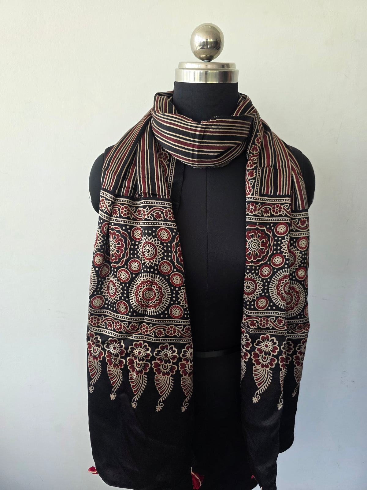 Ajrakh Handblock natural dyed mashru silk stole-MV98