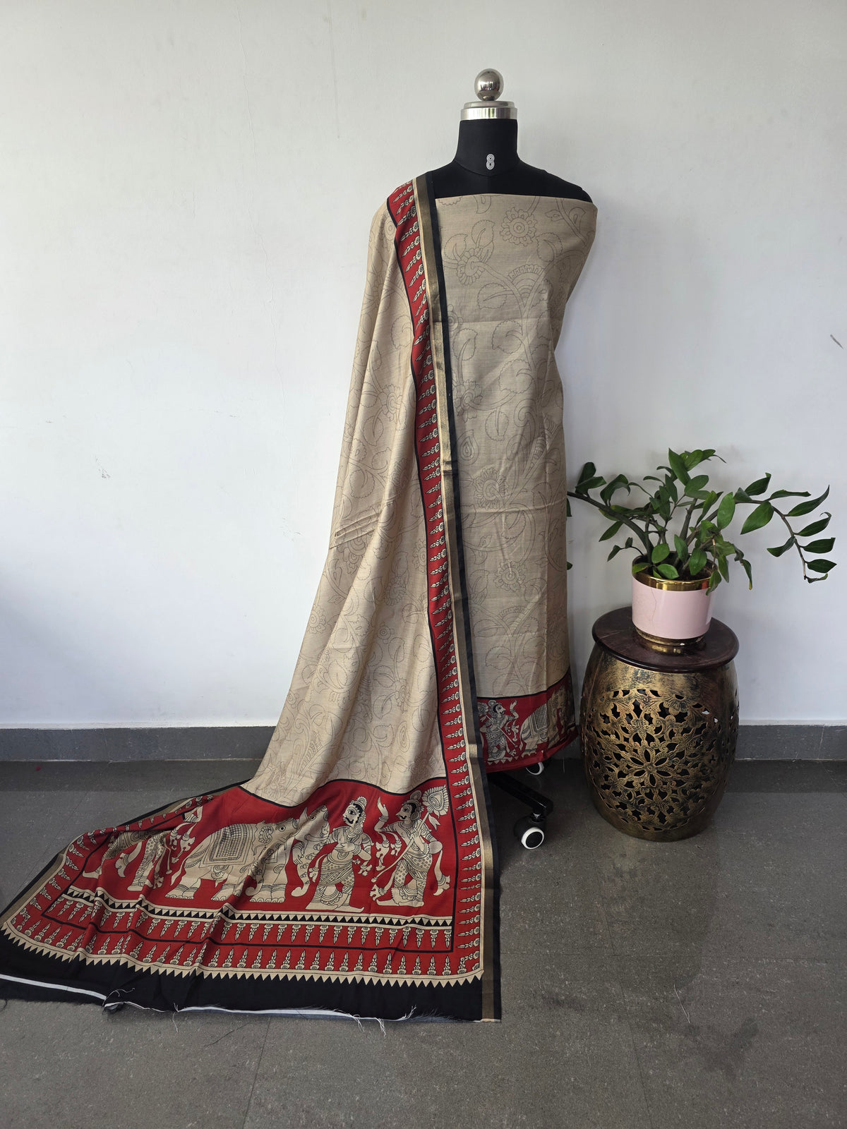 Kalahasthi Kalamkari-inspired Assam silk set - AS125