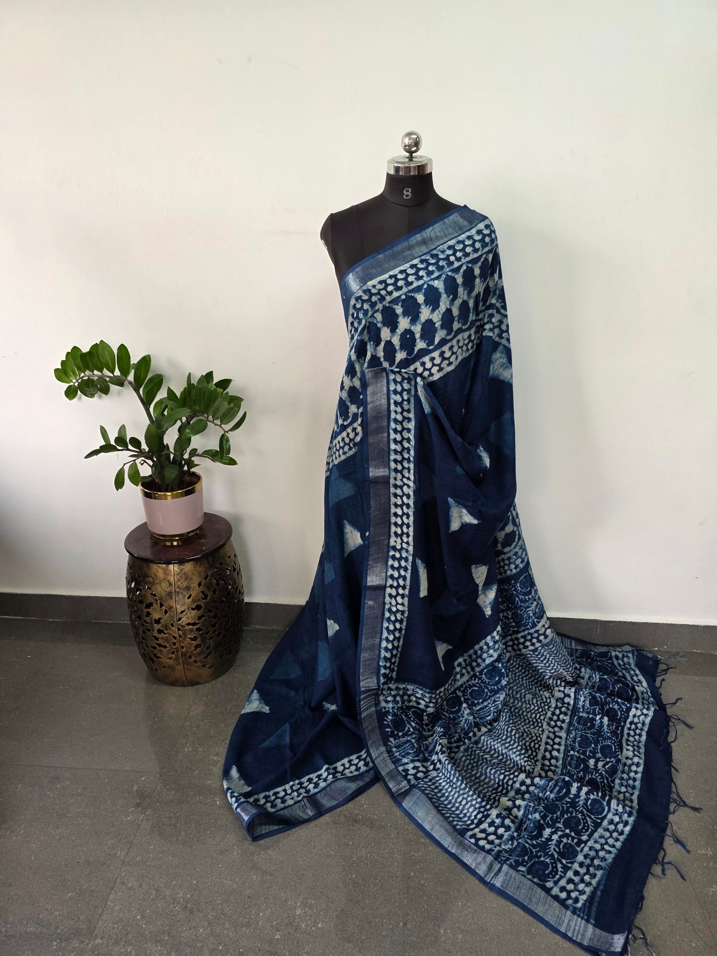 Handblock Jaipuri linen cotton saree - JA825