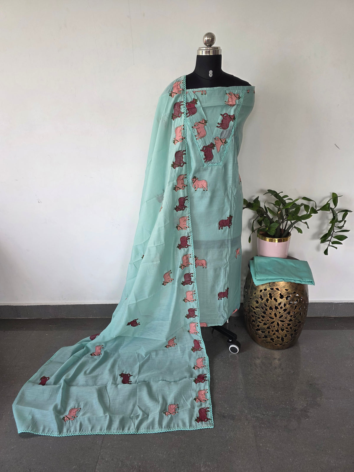 Mul chanderi pichwai embroidery set-FC84