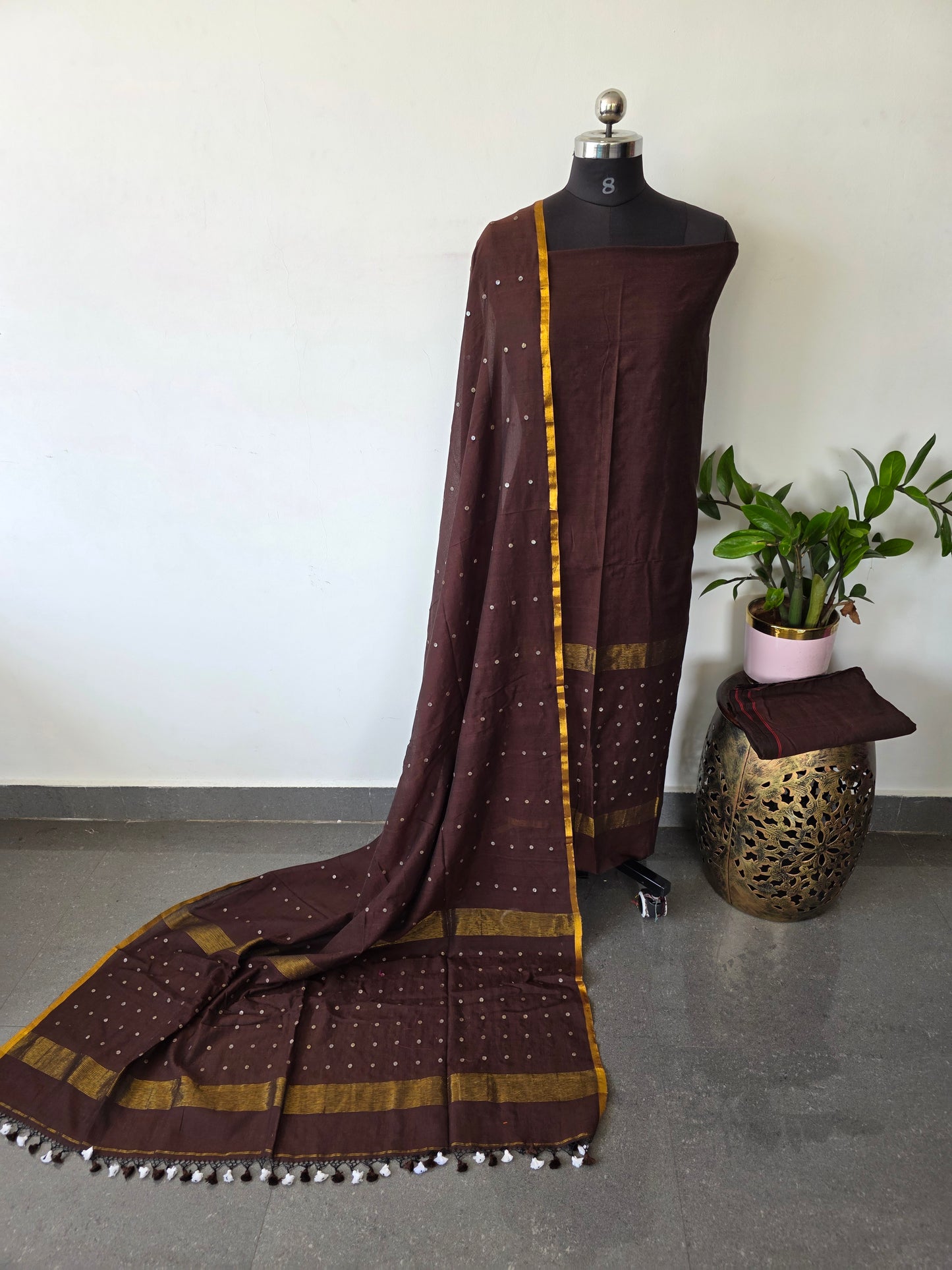Handloom mul sequence cotton jamdhani set (3 pc) -JMM313
