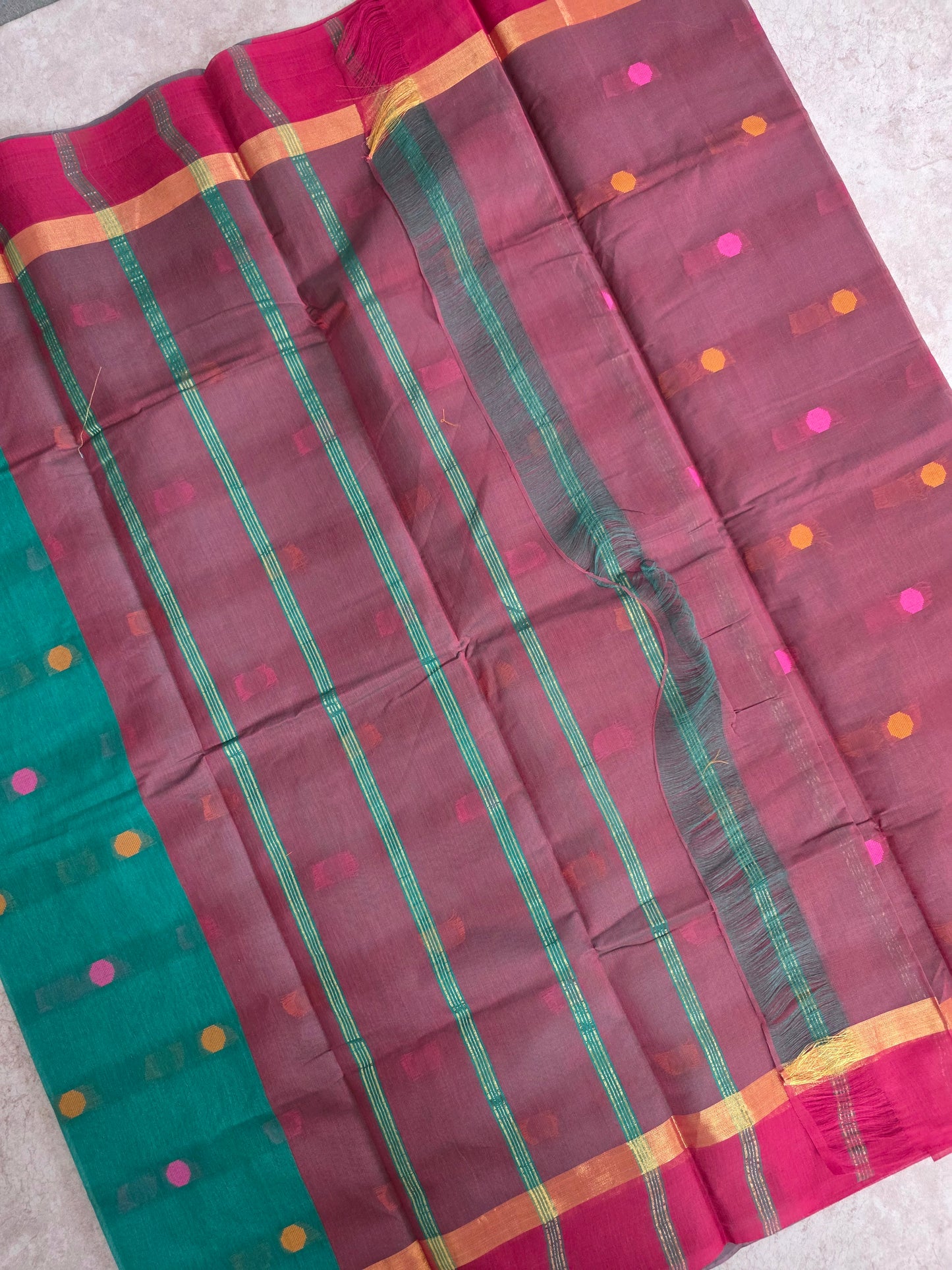 South cotton butta saree with zari border - MAA187