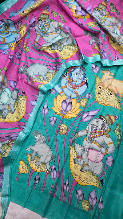 Handcrafted Penkalamkari bangalore silk set - RV8