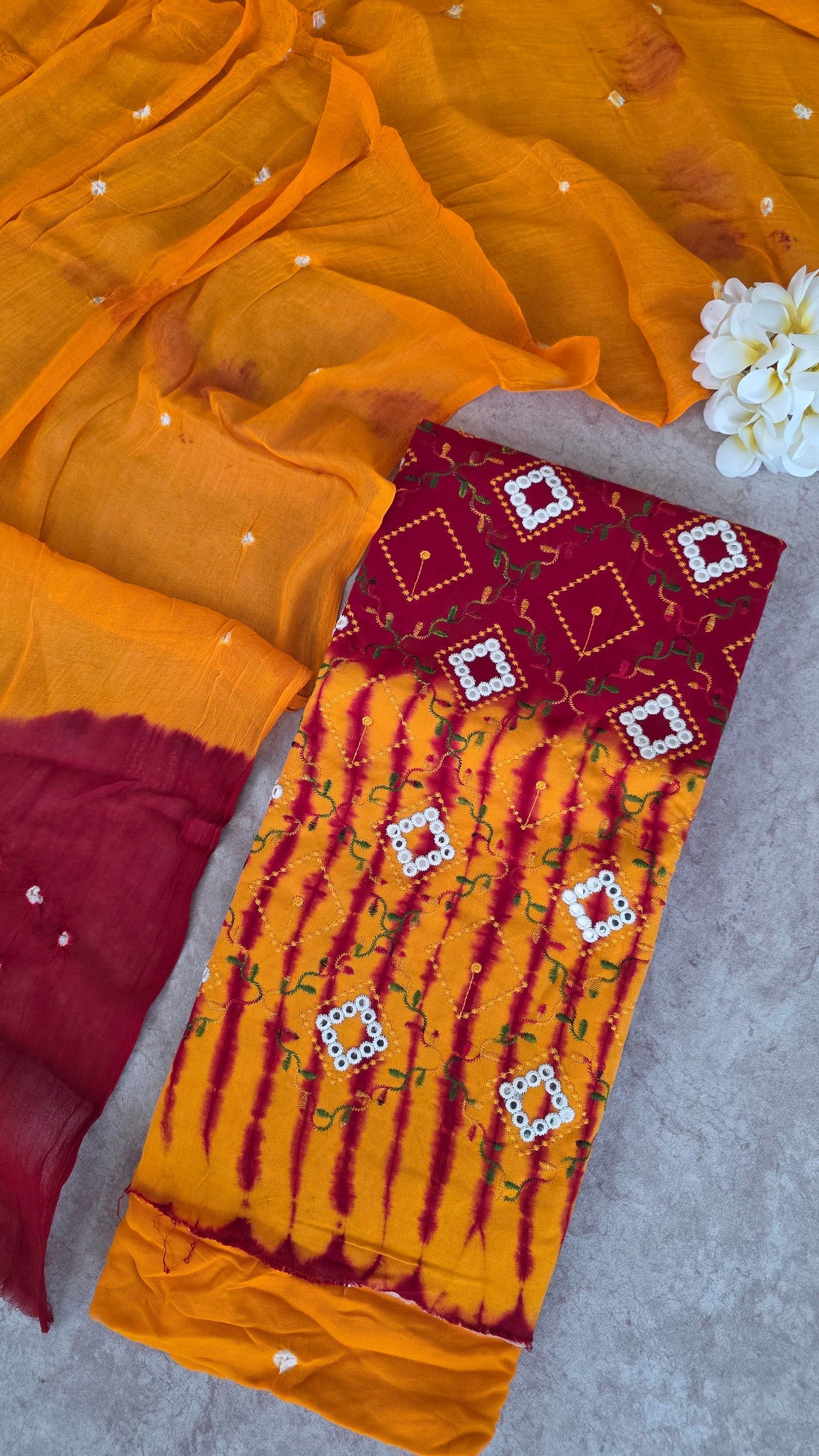 Bandhani embroidery rayon cotton set - BR11