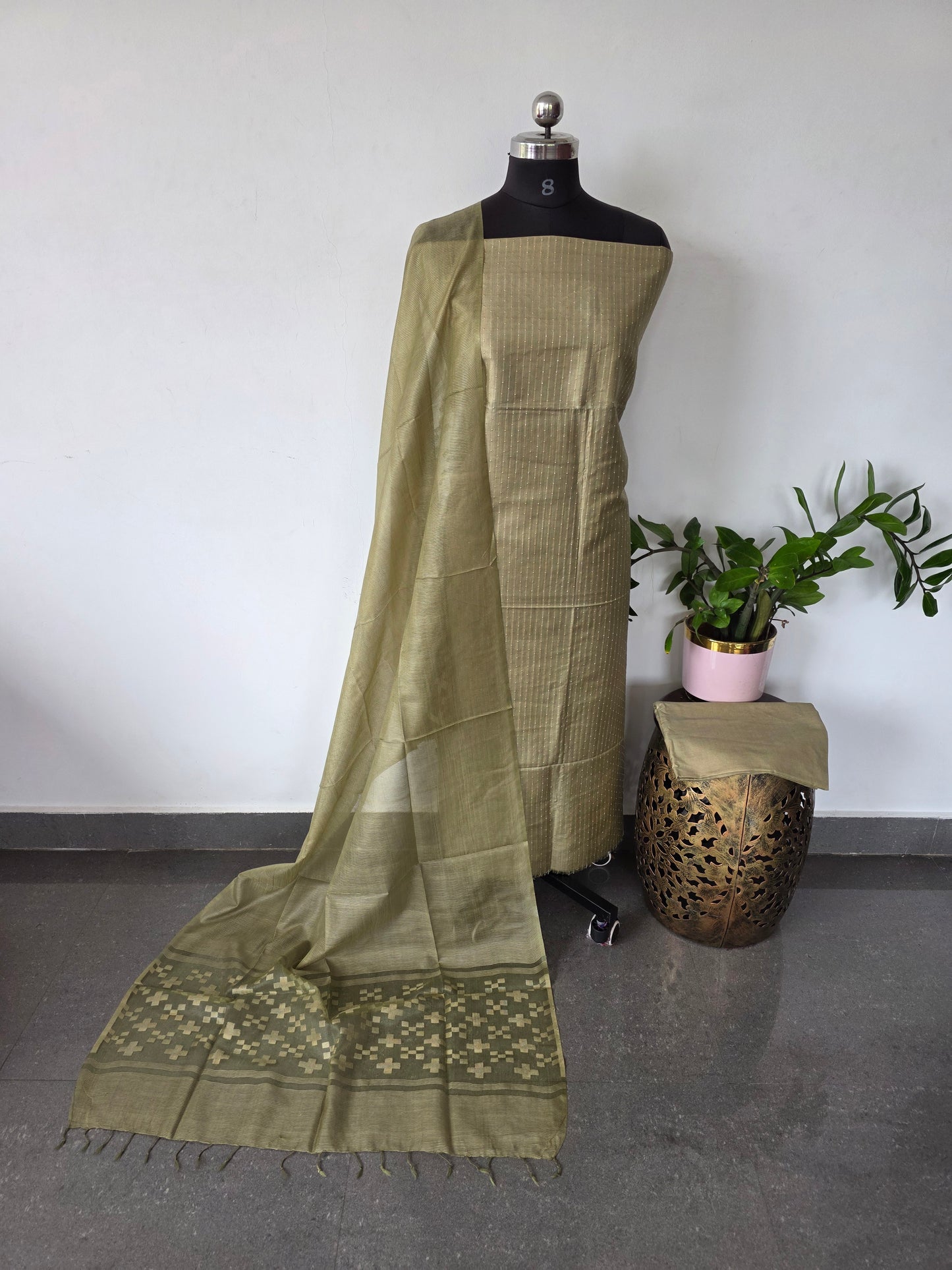 Bhagalpuri katan weaving set with cutwork duppatta - BA484