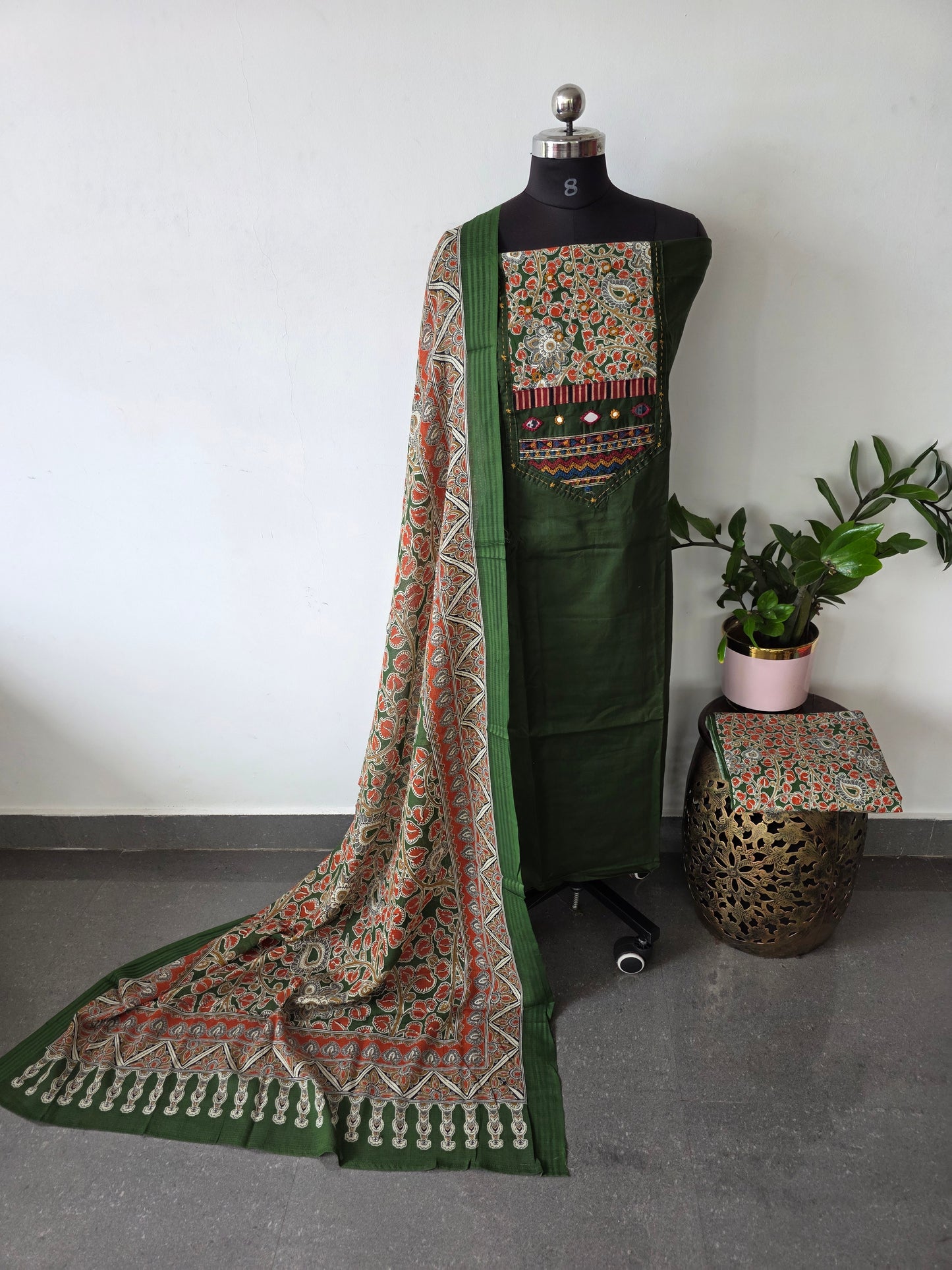 Premium cotton Handwork embroidery with kalamkari salwar - AS35