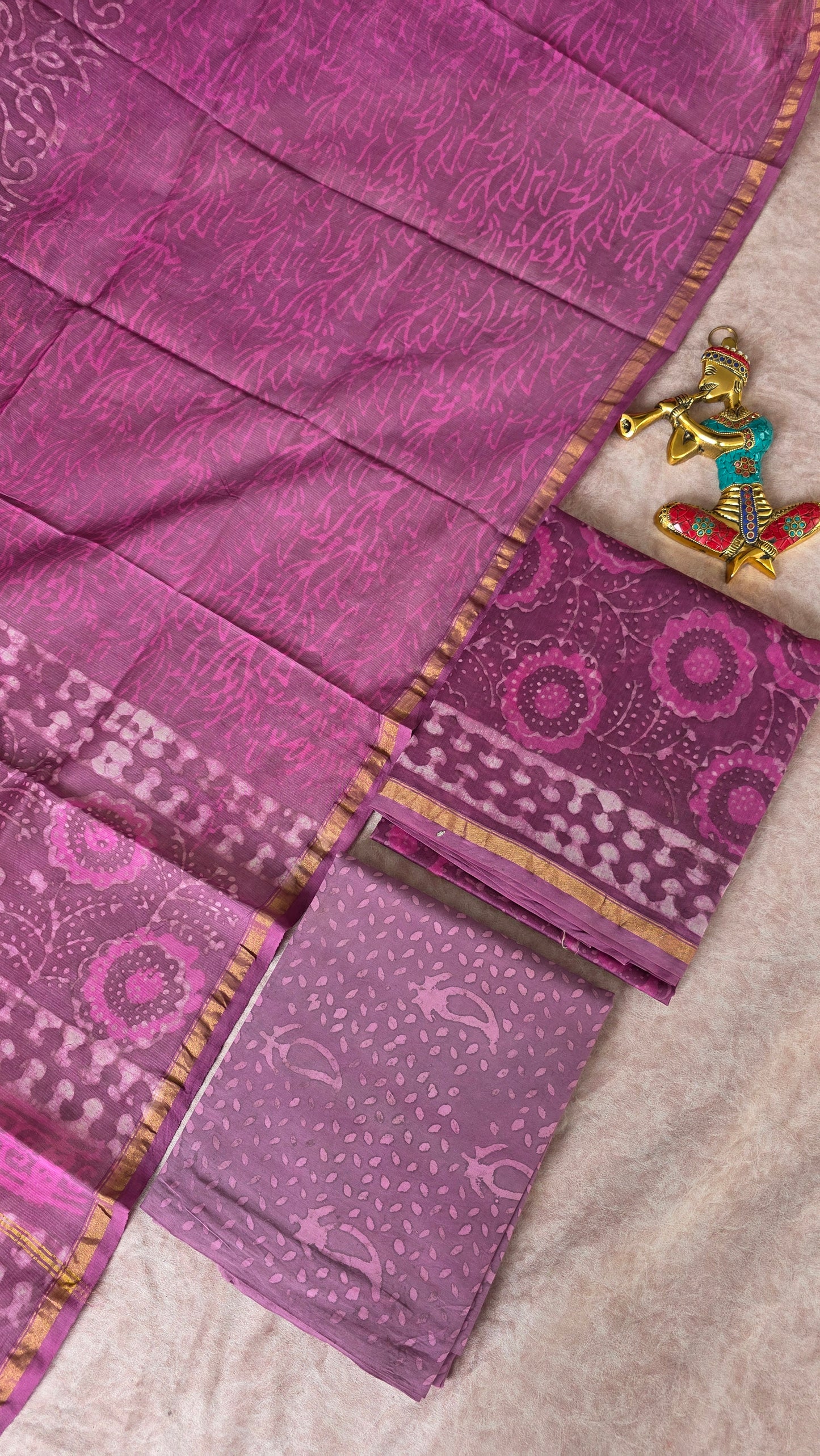 Handblock Jaipuri chanderi silk set - JA755