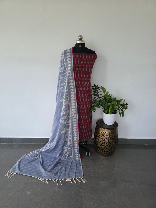 Mercerised ikkat cotton top with double ikkat cotton shawl - MI2