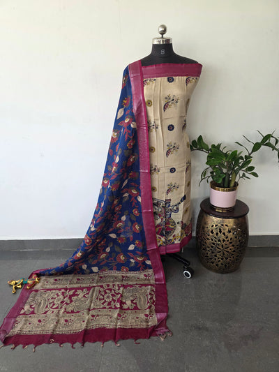 Kalamkari katha- Chennuri pure kalamkari silk set - AK384