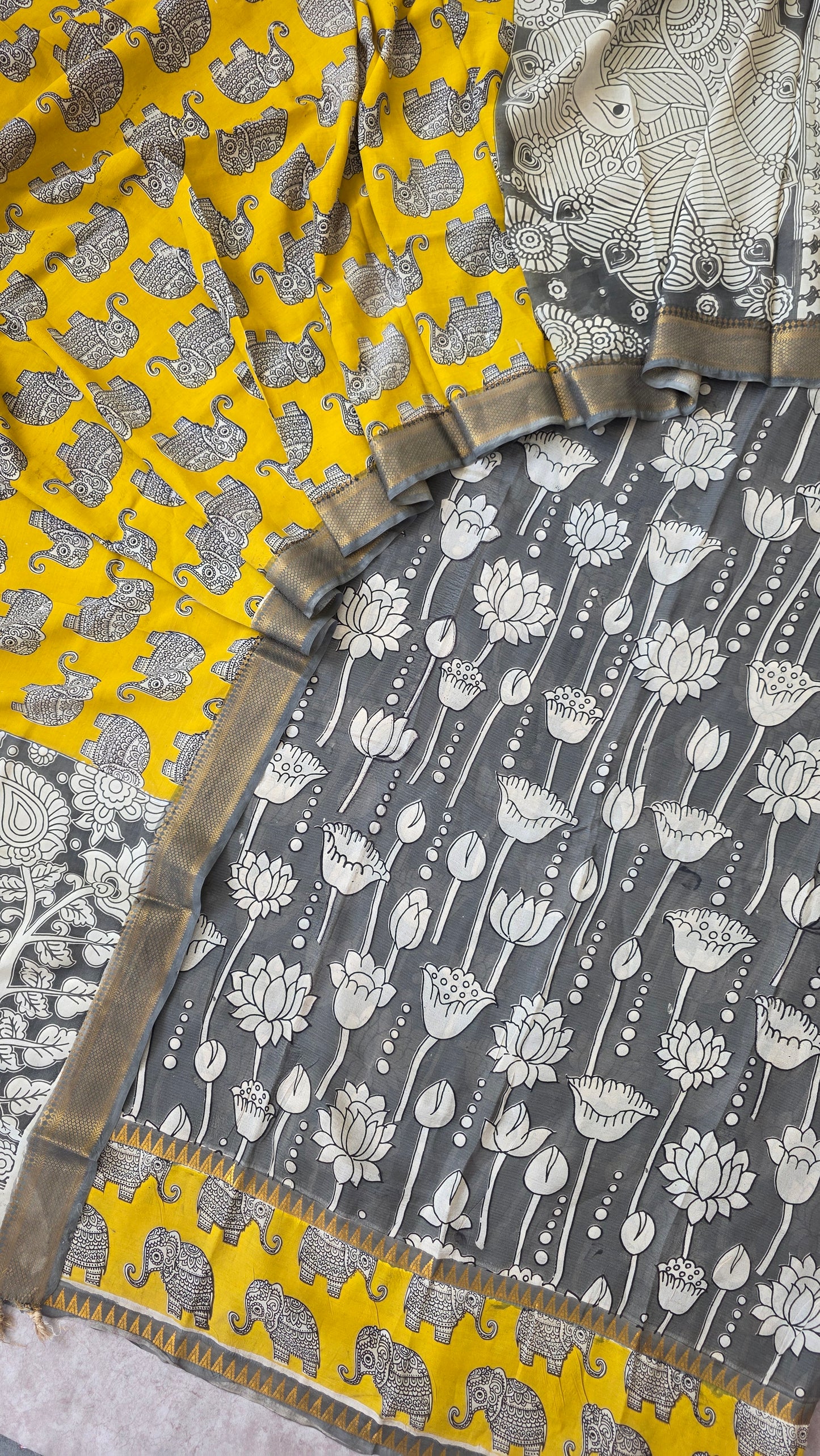 Gap border Mangalagiri kalamkari silk sets ( 3 mtrs top ) - GA27
