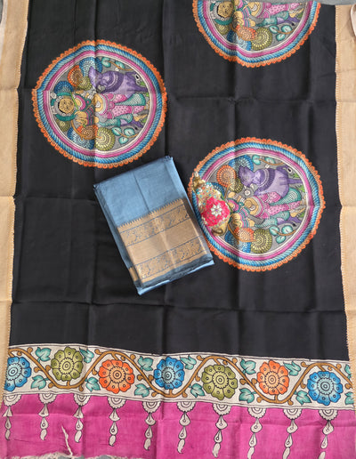 Handloom mangalagiri pattu with penkalamkari duppatta -MP14