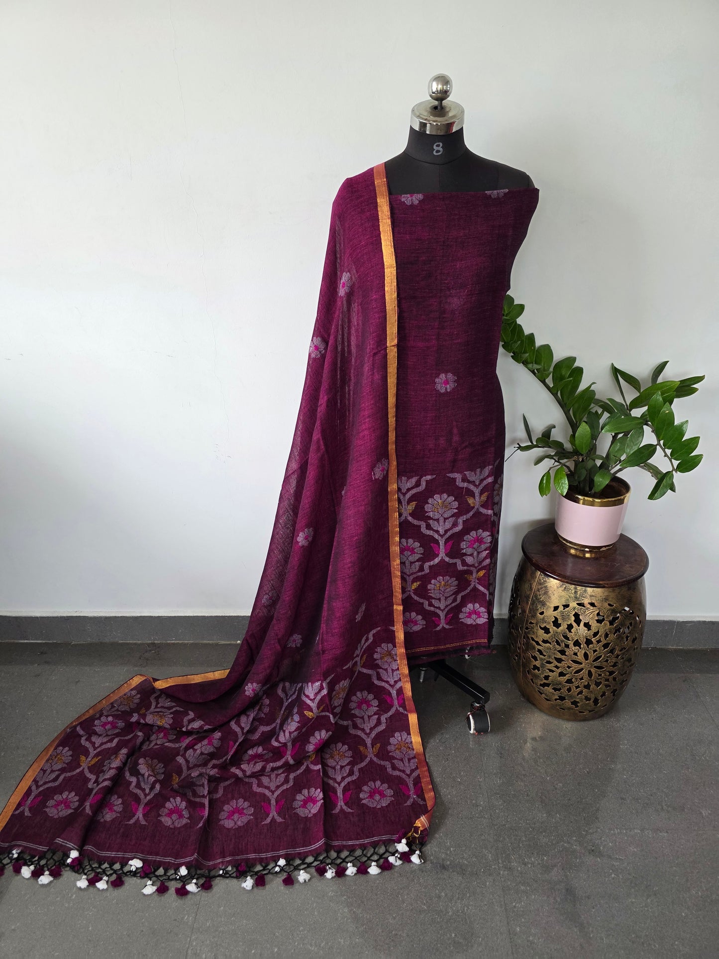 Premium handloom linen jamdhani set - JMM144