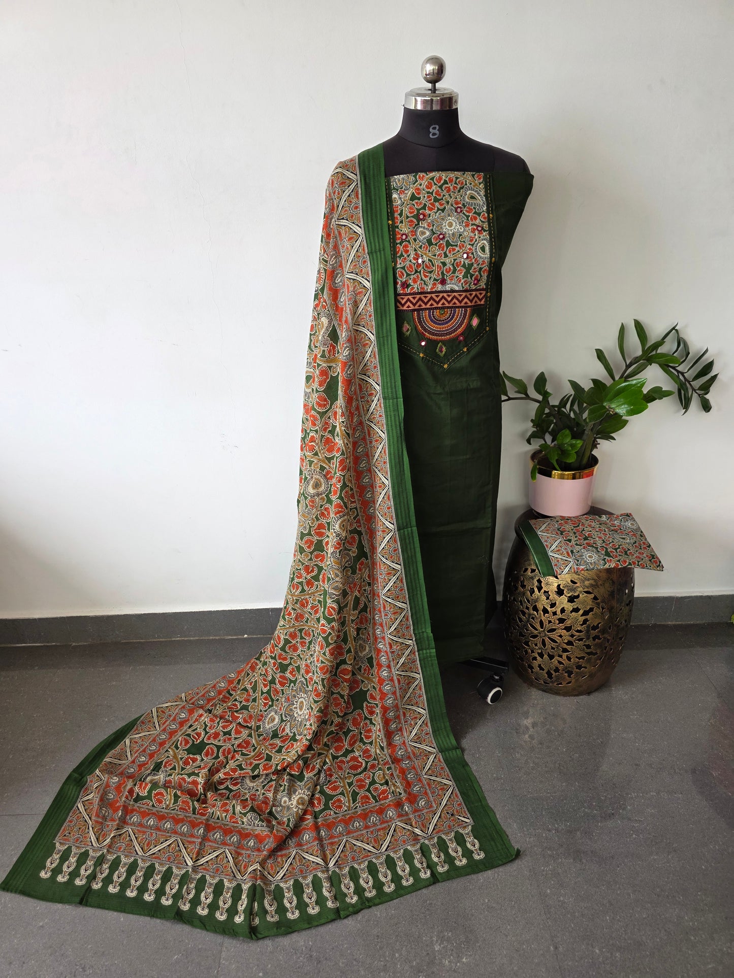 Premium cotton Handwork embroidery with kalamkari salwar - AS38