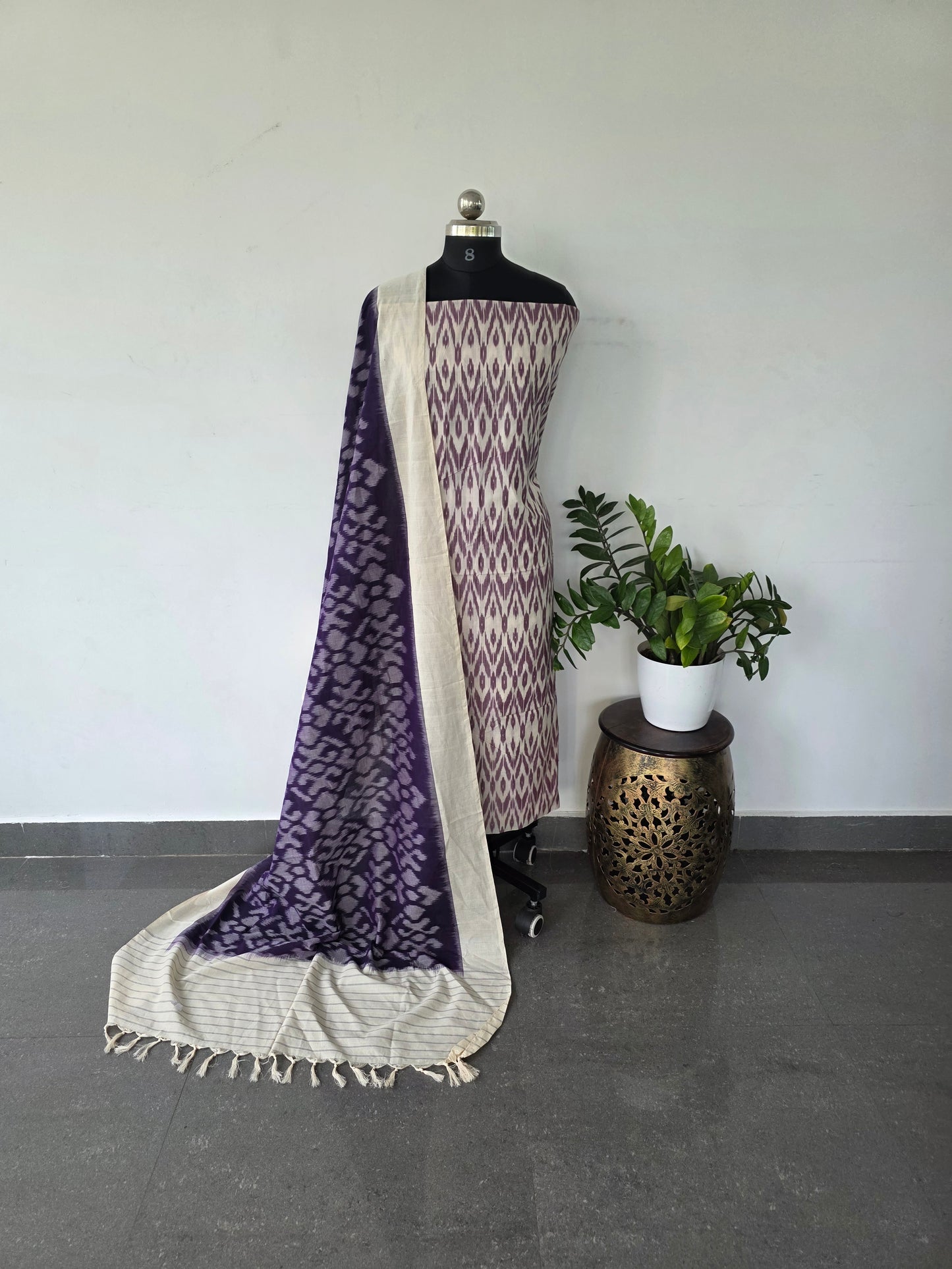 Mercerised ikkat cotton top with double ikkat cotton shawl - MI13