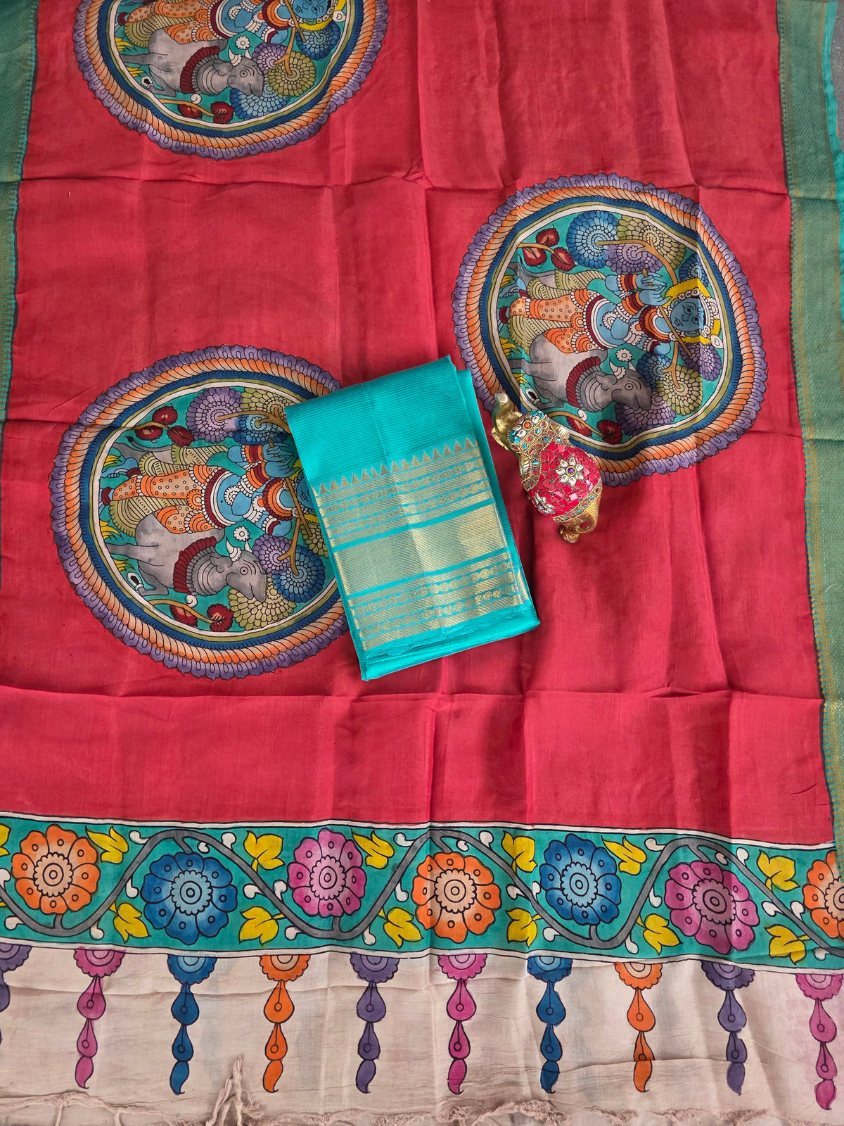 Handloom mangalagiri pattu with penkalamkari duppatta -MP2