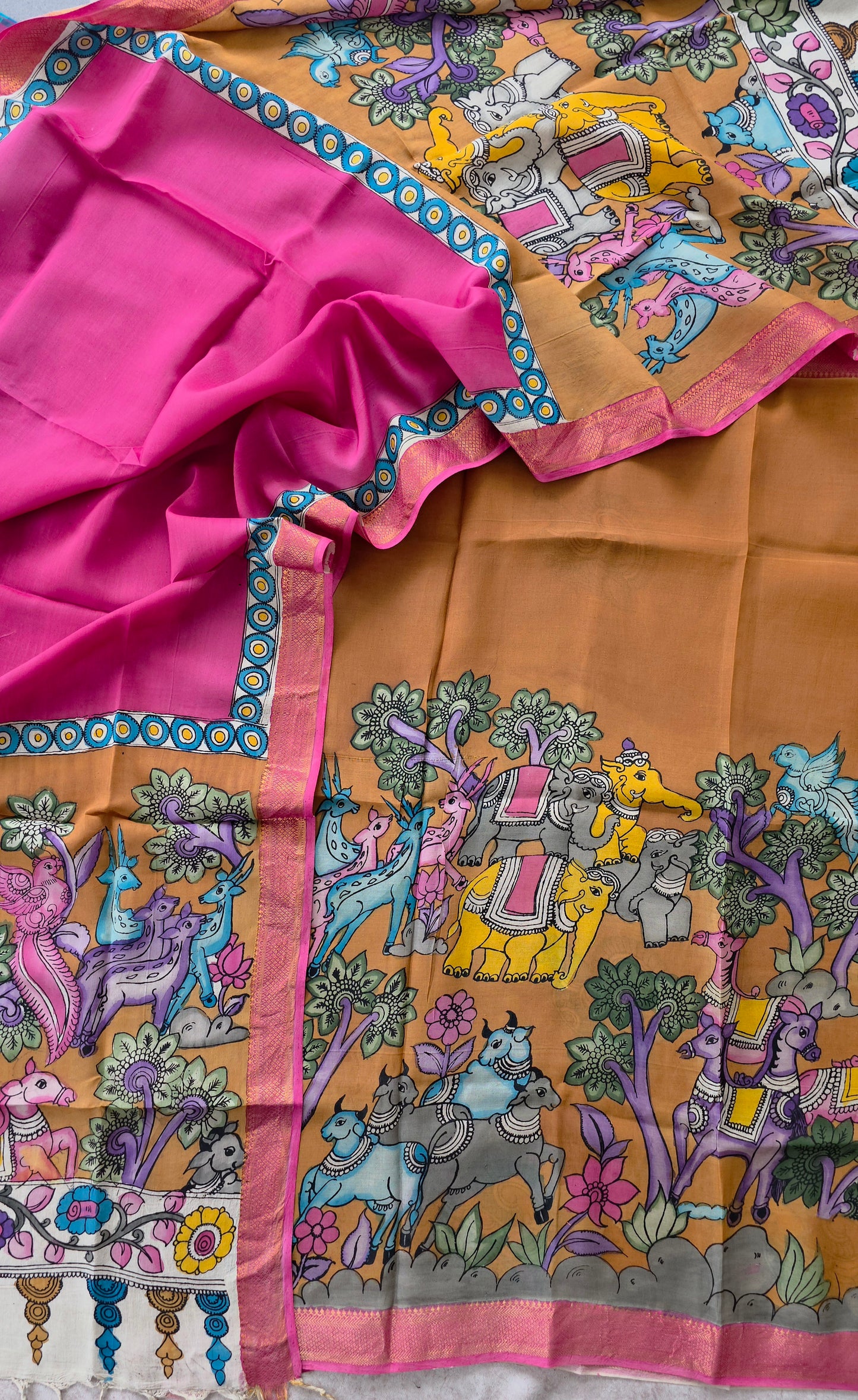 Handcrafted Kalahasthi Penkalamkari bangalore silk set - KH44