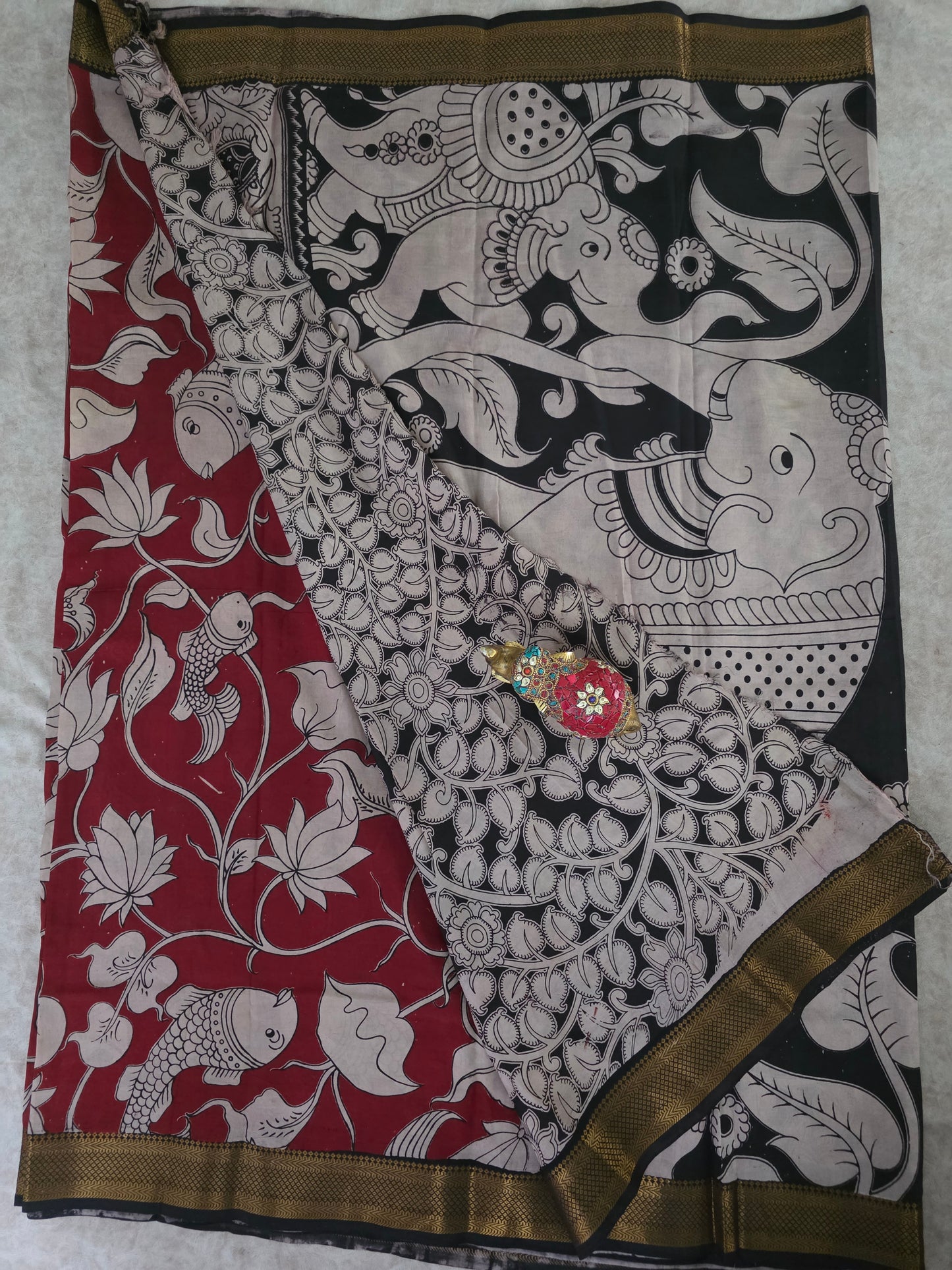 pure chennuri kalamkari silk saree with nizam border - KQ1