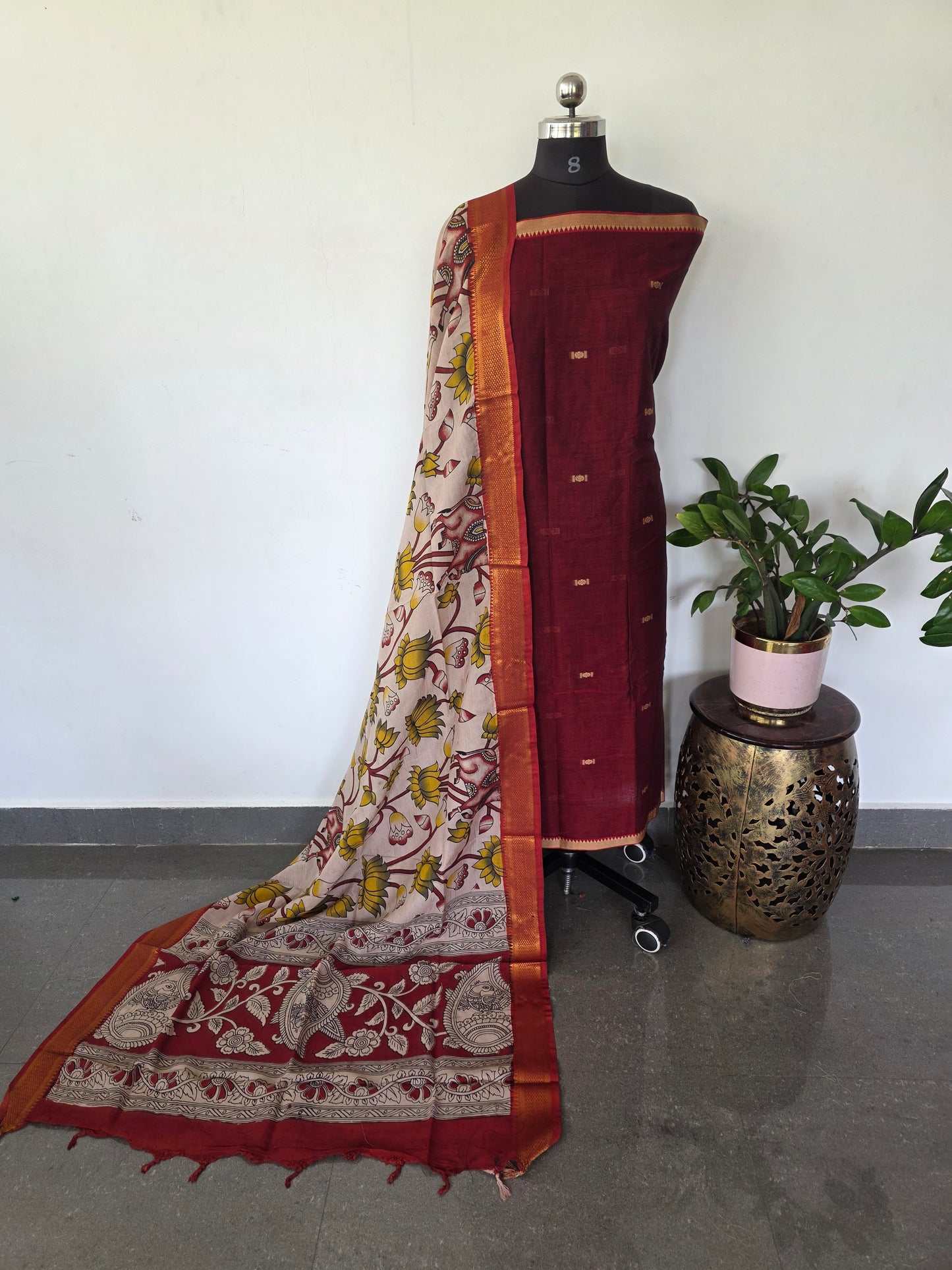 Fusion Narayanapet with handcrafted chennuri silk kalamkari duppatta -NA522