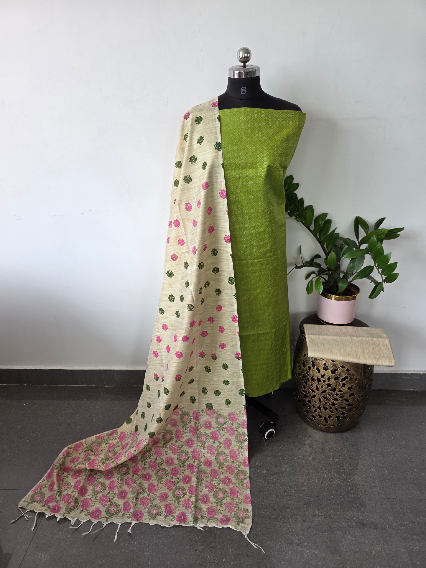 Katan suit with dupion madhubani print salwar - BA140