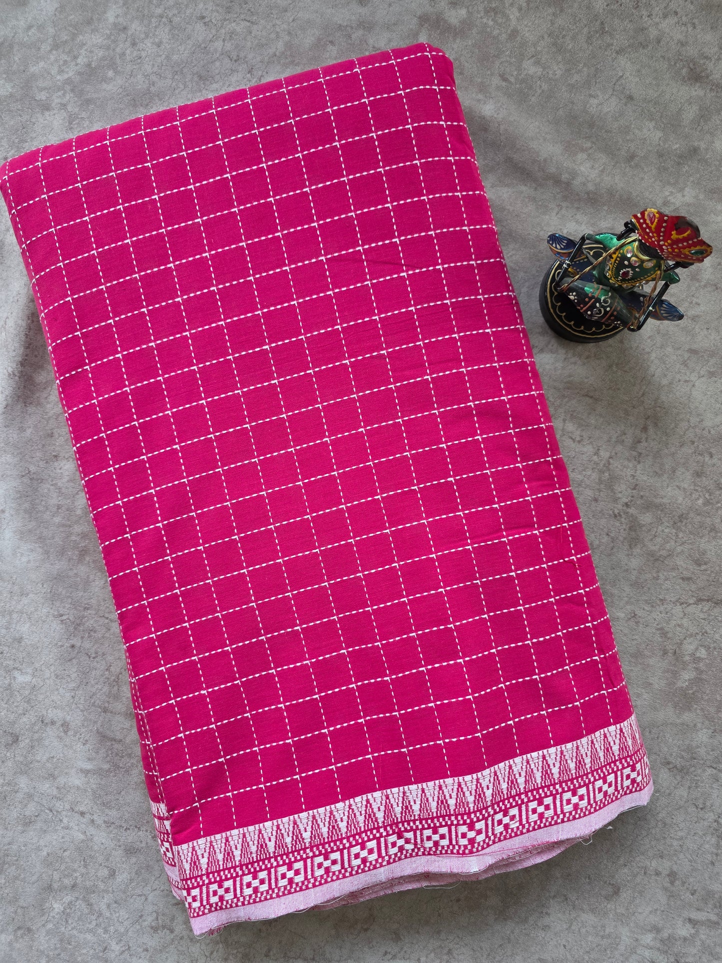 Prewashed kantha Checked South cotton running material - HRM79