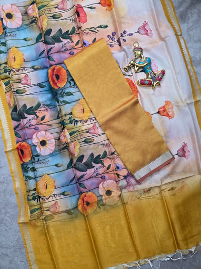 Handloom Mangalagiri silk top with digital mangalagiri silk shawl - RV123