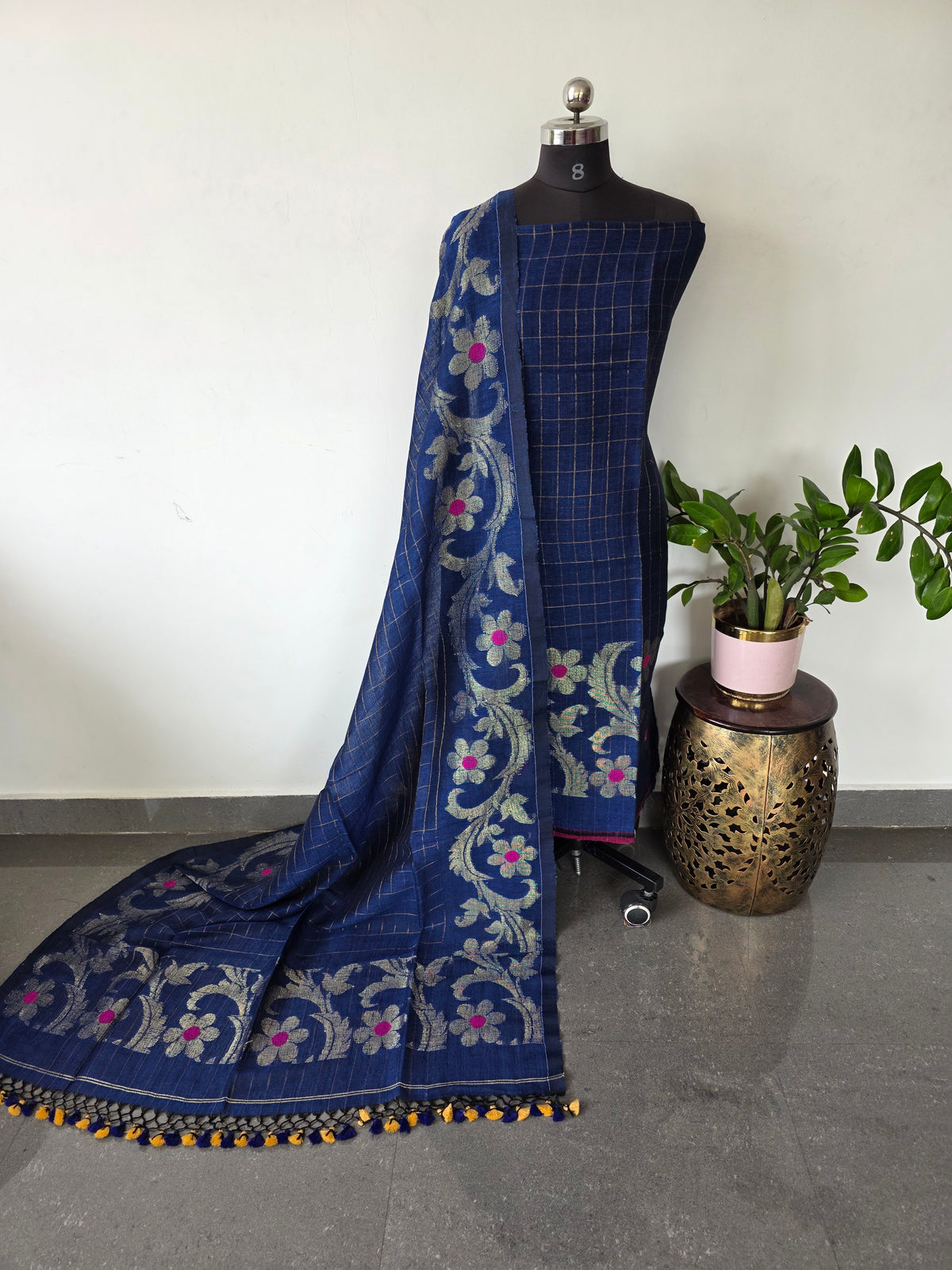 Premium checked handloom linen jamdhani set - JMM402