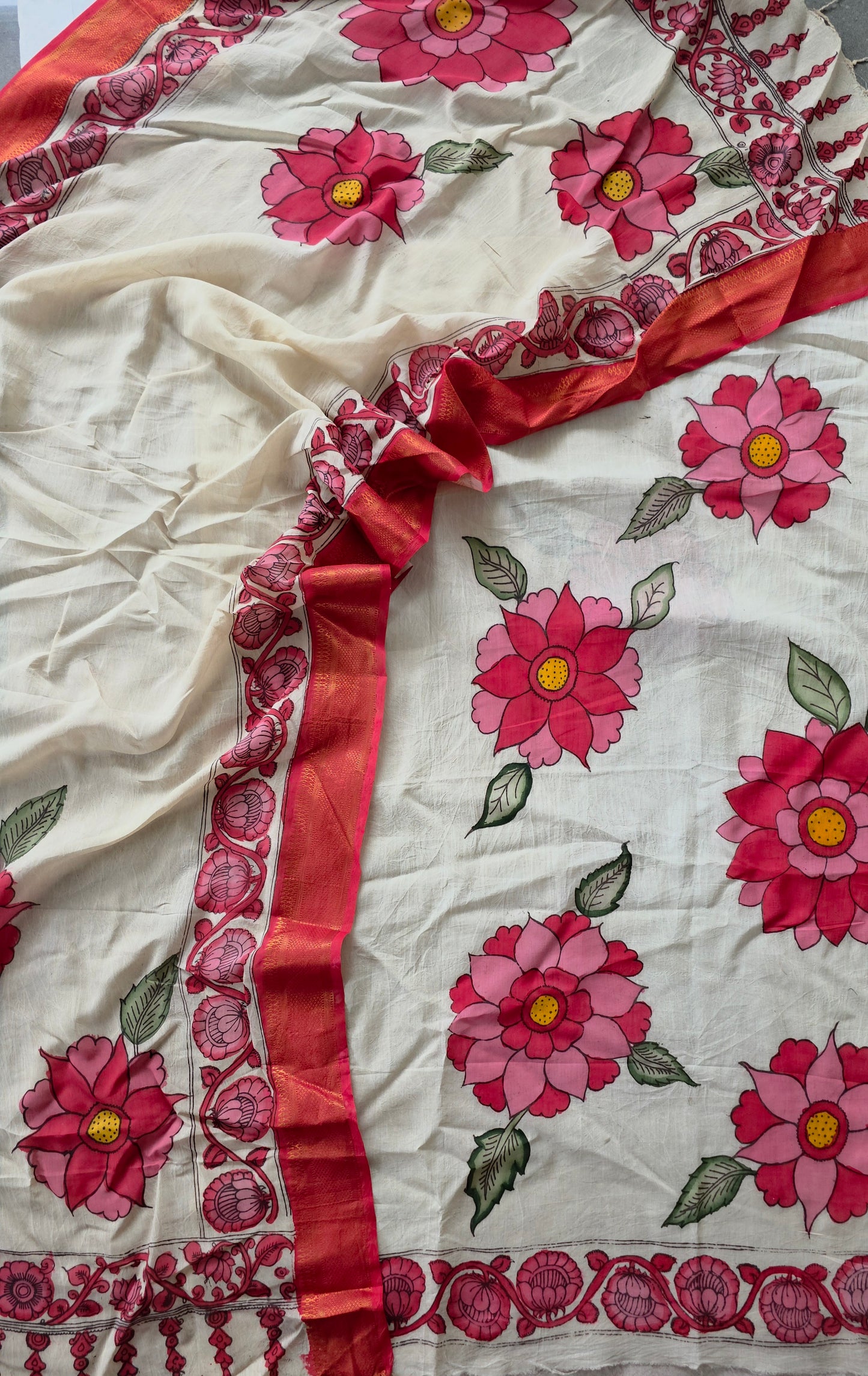 Handcrafted Kalahasthi Penkalamkari bangalore silk set - KH60