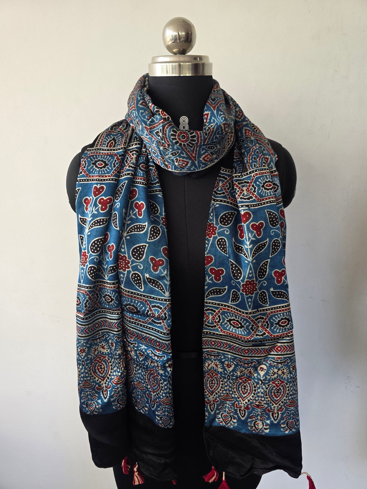Ajrakh Handblock natural dyed mashru silk stole-MV84