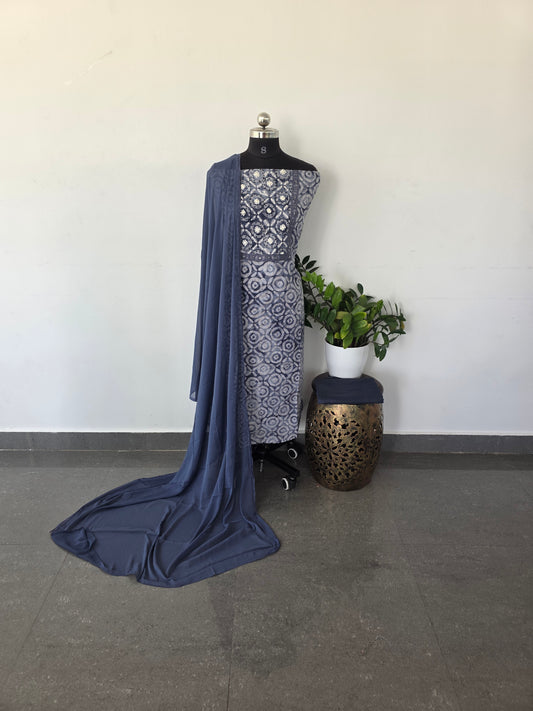 Pure kota set with chiffon shawl- KC1