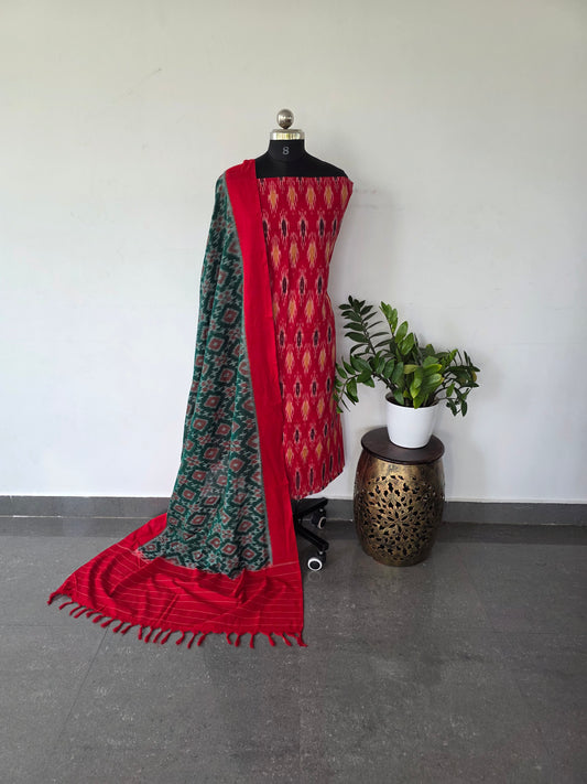 mercerised ikkat cotton top with double ikkat cotton shawl  - MI17