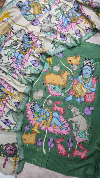 Handcrafted Penkalamkari bangalore silk set - RV3