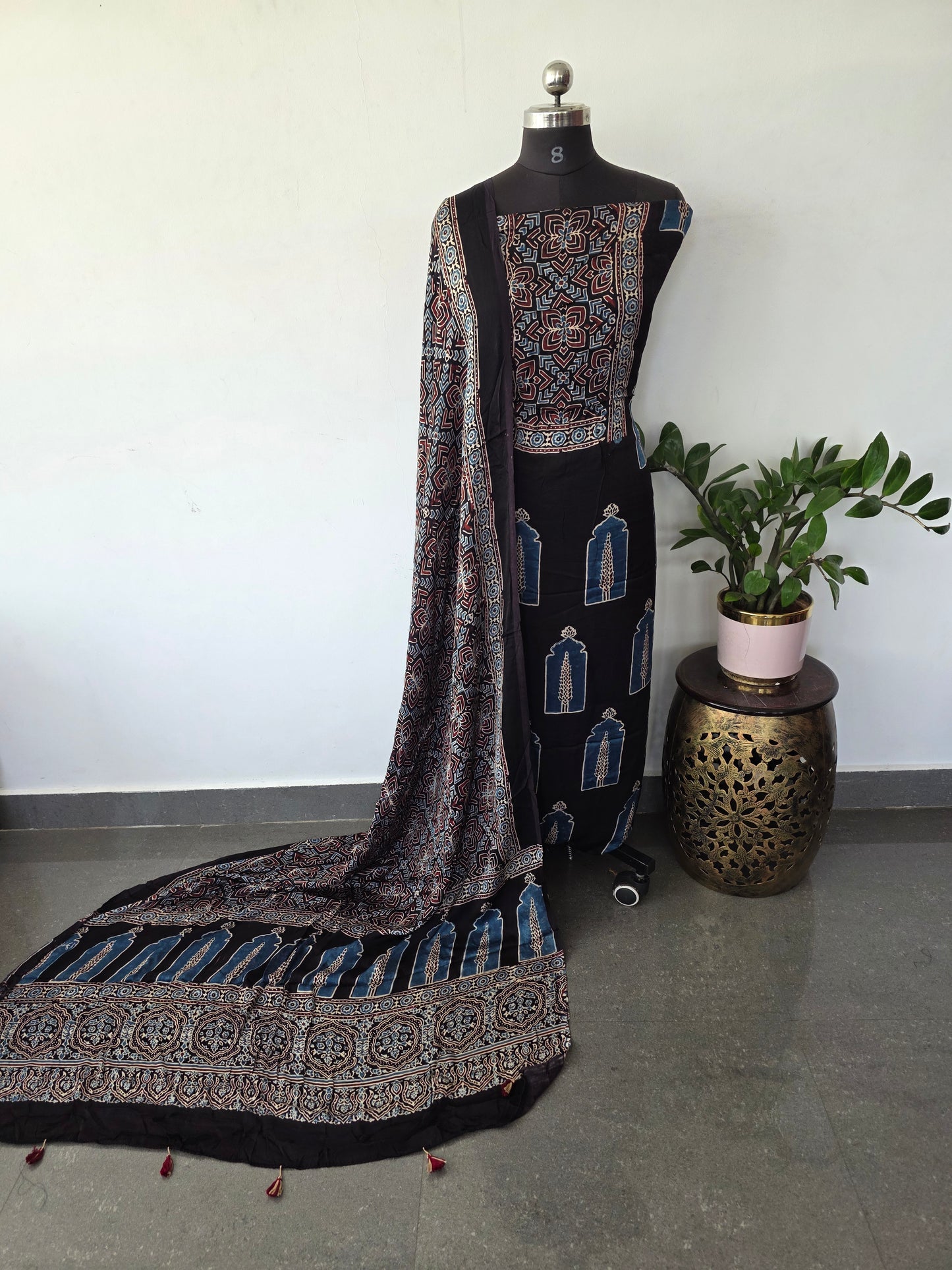 Handcrafted ajrakh modal silk set - HZ238