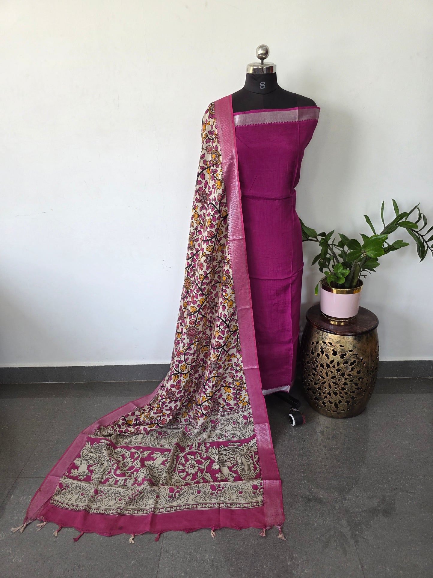 Pure chennuri silk top with pure chennuri silk kalamkari mangalagiri border - AK328
