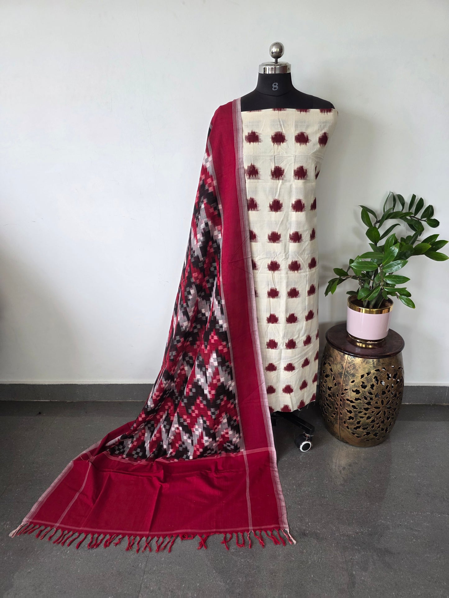 Handloom Double ikkat cotton with double ikkat duppatta -NV211