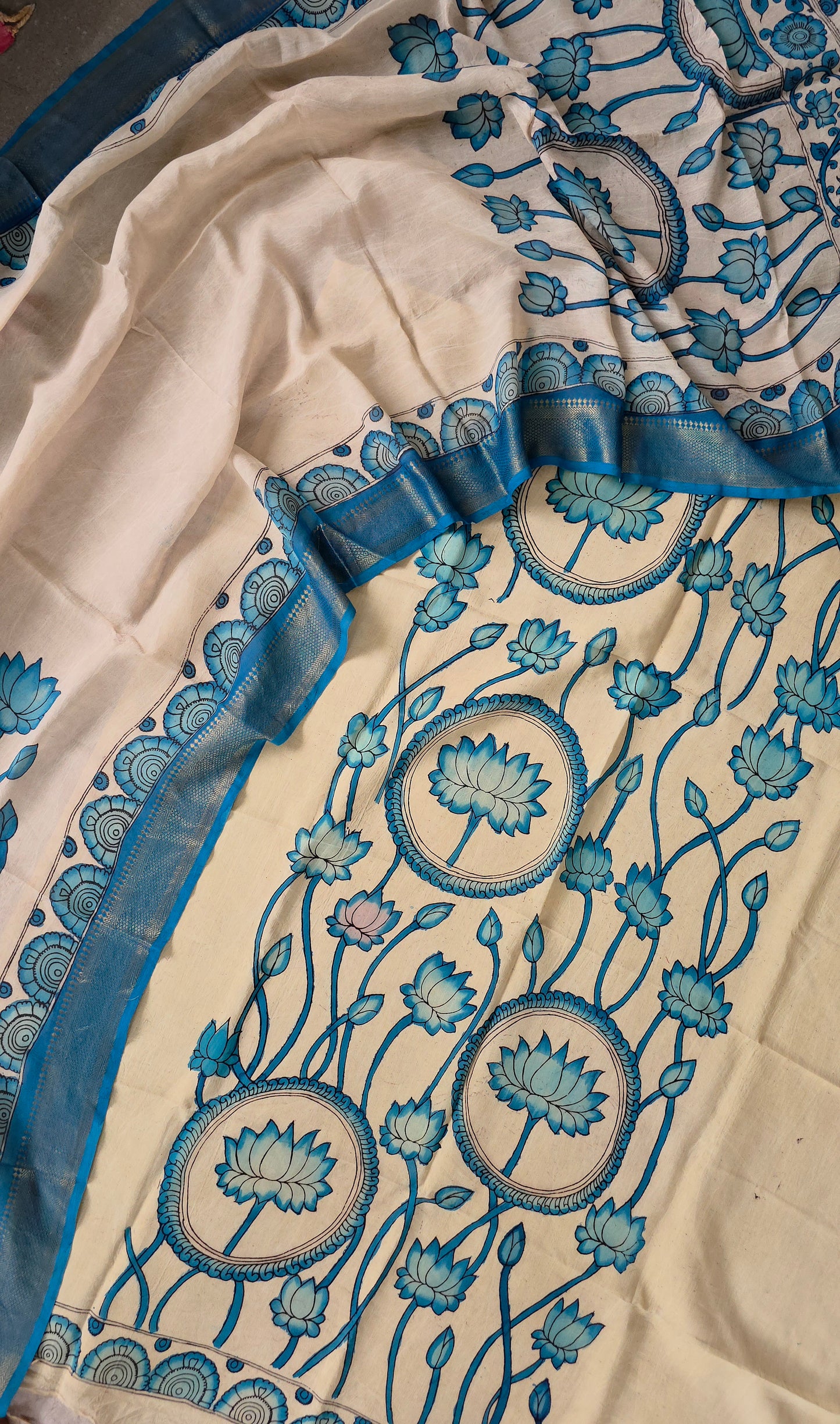 Handcrafted Kalahasthi Penkalamkari bangalore silk set - KH126
