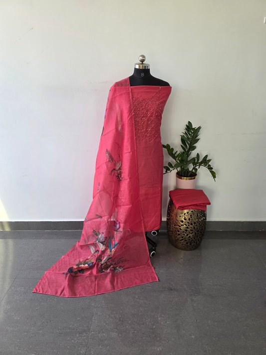 Fancy soft silk set  - pink