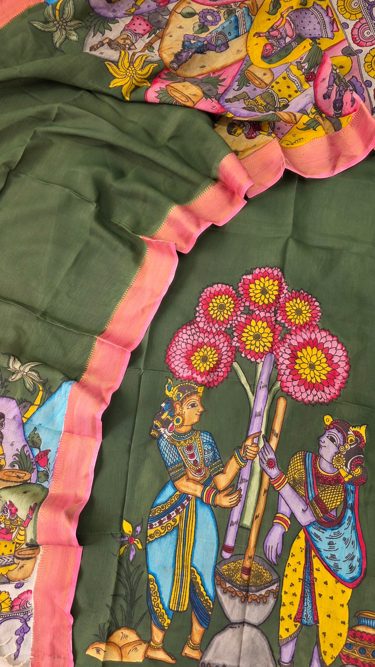 Kalahasthi Handcrafted Penkalamkari bangalore silk set -KH264