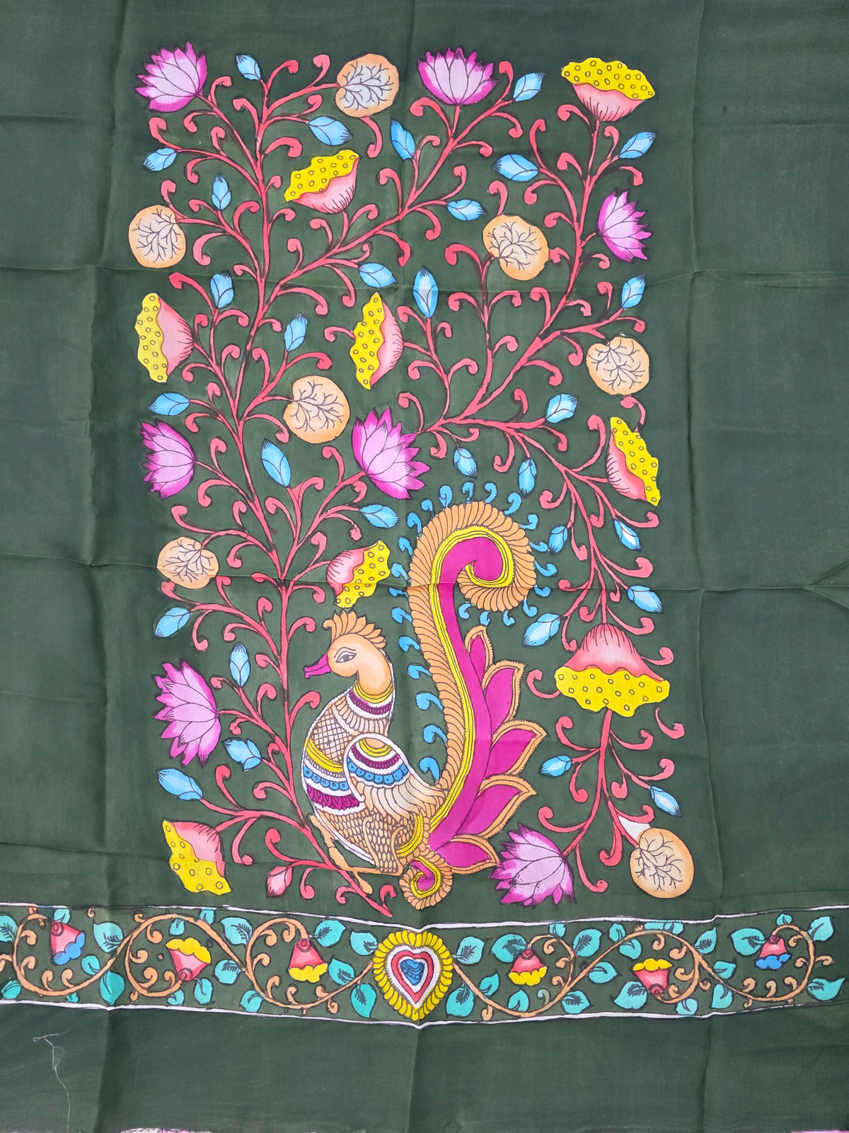 Kalahasthi Handcrafted Penkalamkari bangalore silk set -KH274