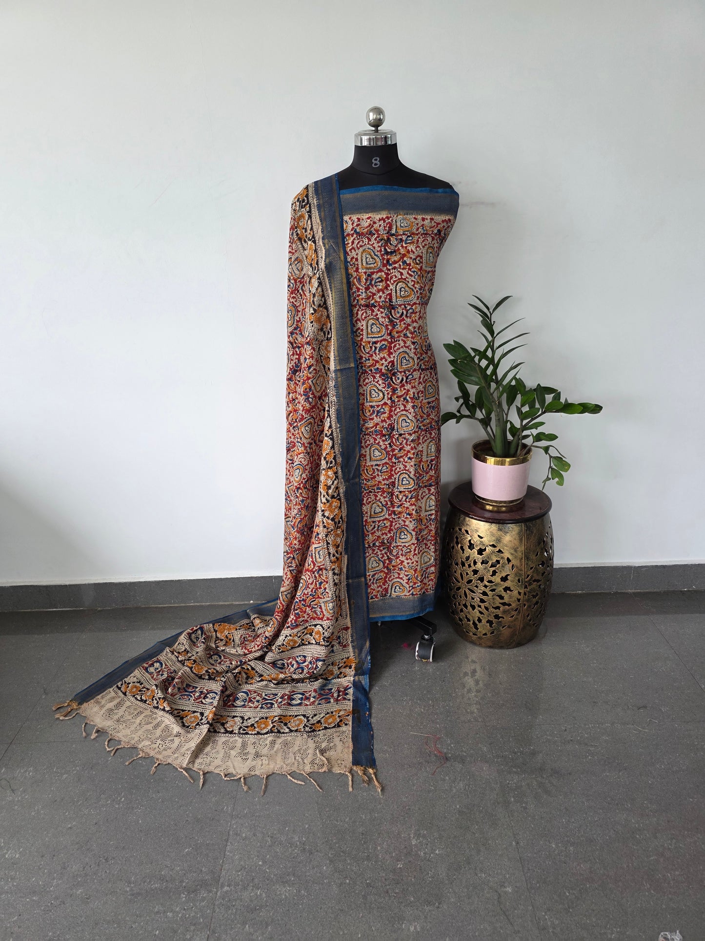 Premium chennuri silk handblock kalamkari salwar set with nizam border -EW7