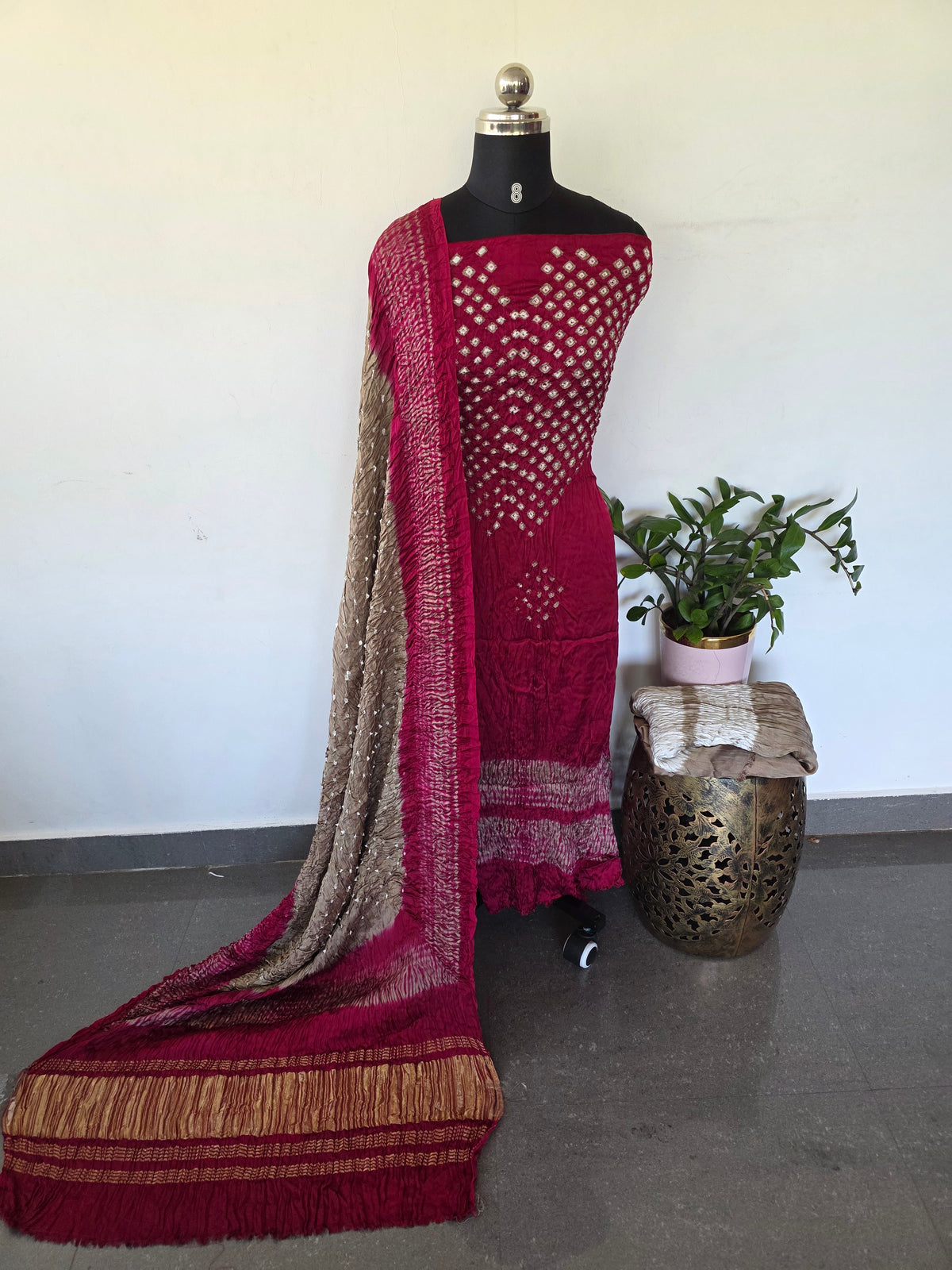 Handcrafted bandhani modal silk set(3 pcs set) -B215