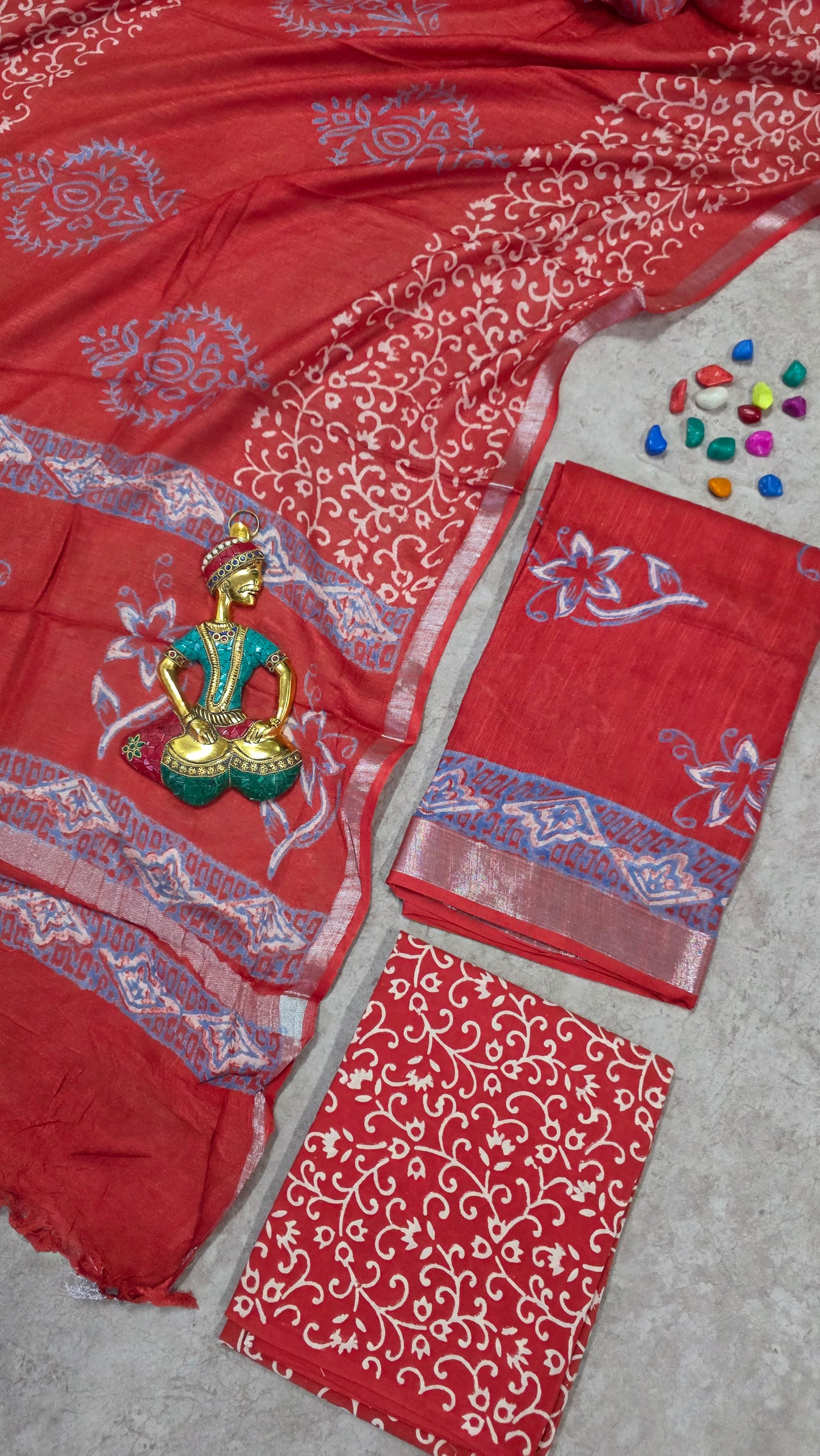 Handblock Jaipuri linen cotton salwar set - JA414