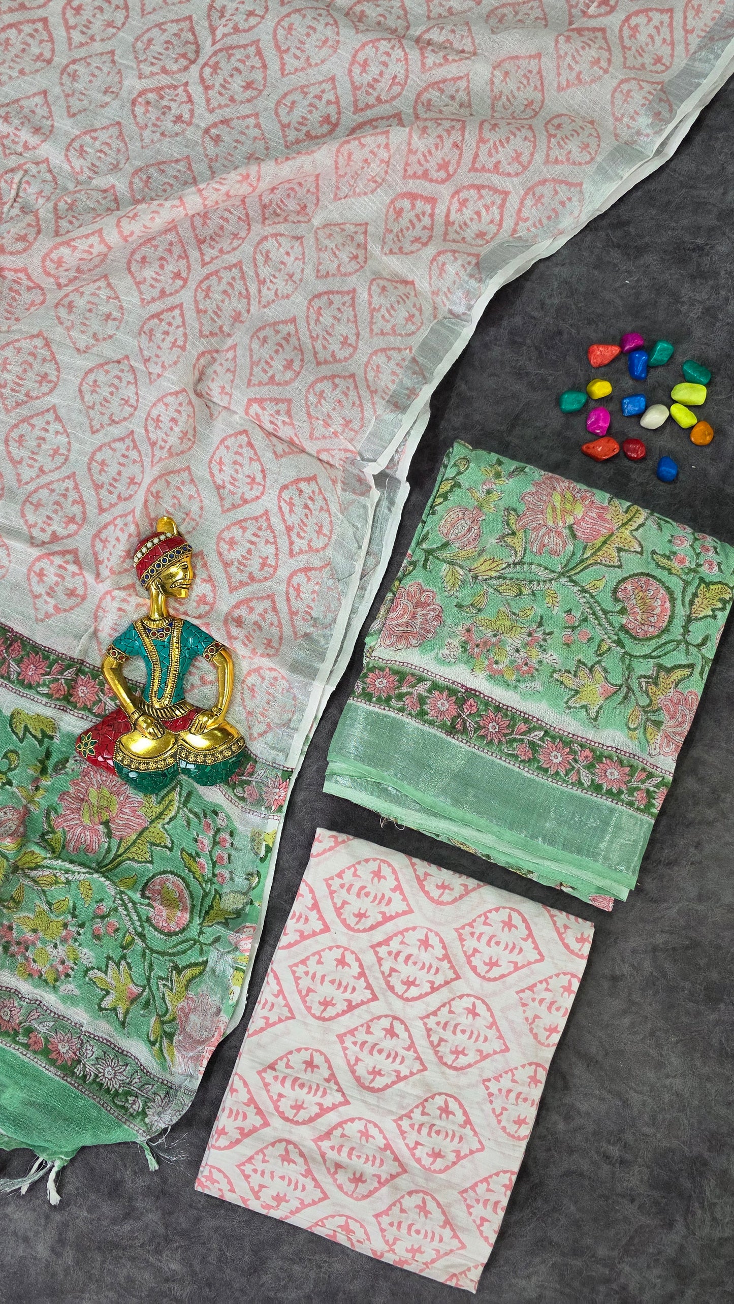 Handblock Jaipuri linen cotton salwar set - JA425