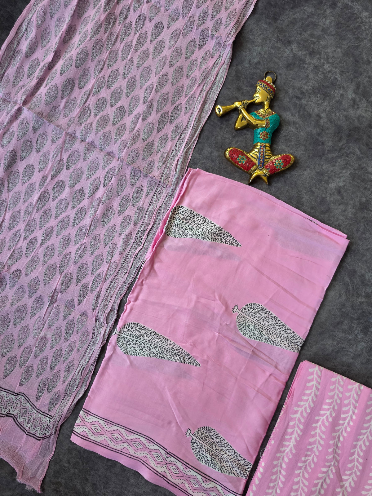 Modal Handblock Jaipuri silk set with chiffon duppatta- JA575